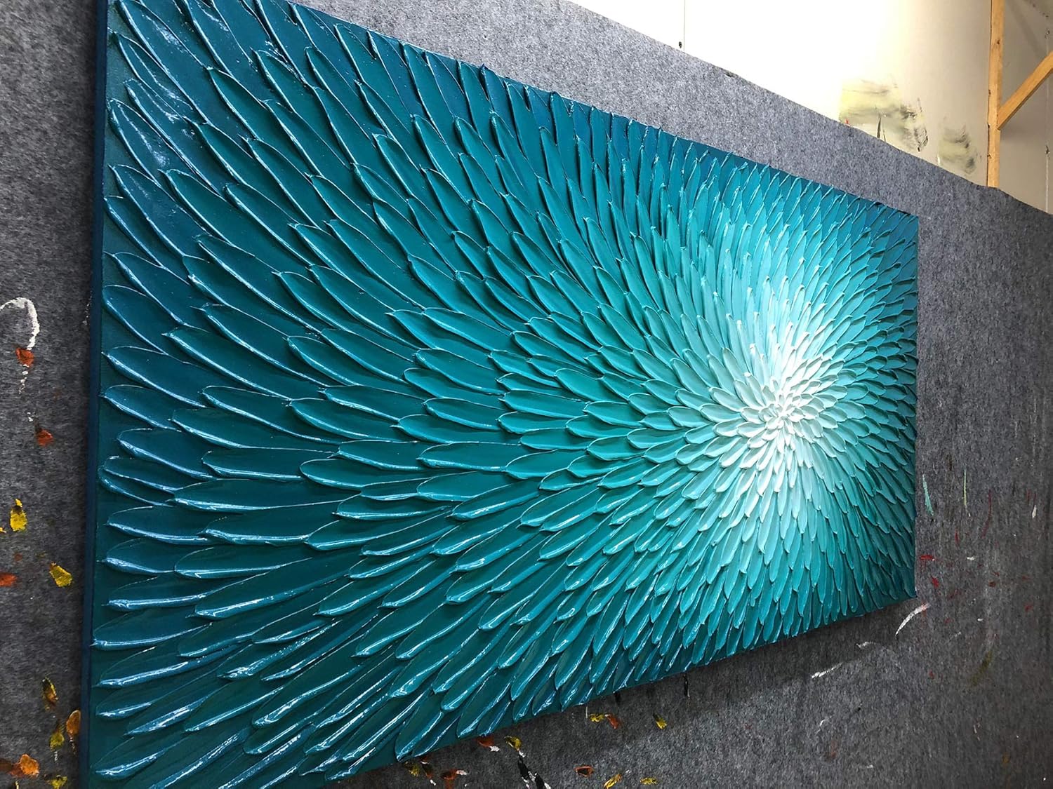 AMEI Arte, 24 x 48 pulgadas, pintado a mano, abstracto, verde azulado, azul, pinturas al óleo texturizadas, ilustraciones florales, lienzos