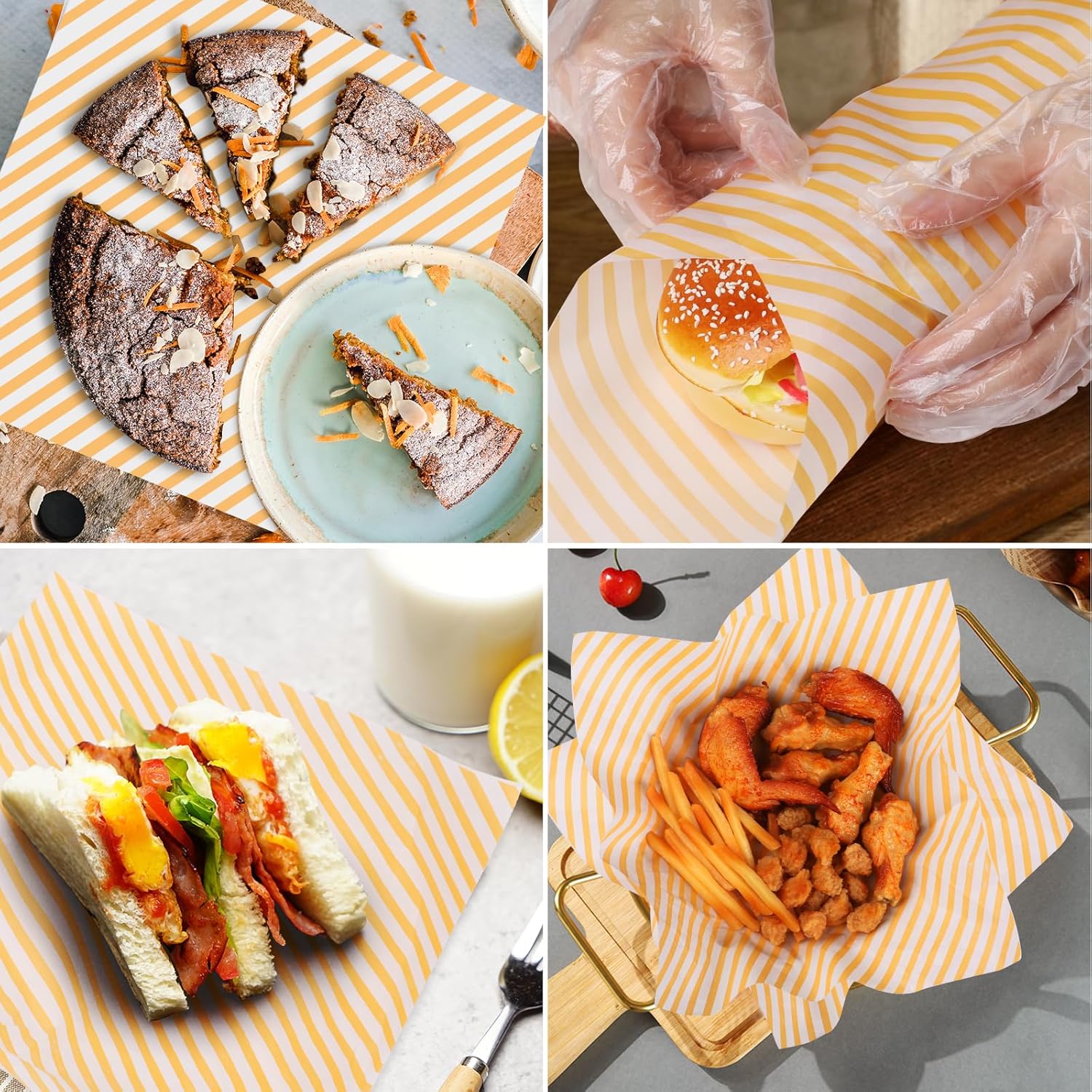 GeeRic Hojas de papel encerado de 12 x 12 pulgadas, 100 forros para cestas de alimentos para sándwiches, hamburguesas, envoltorios de alimentos