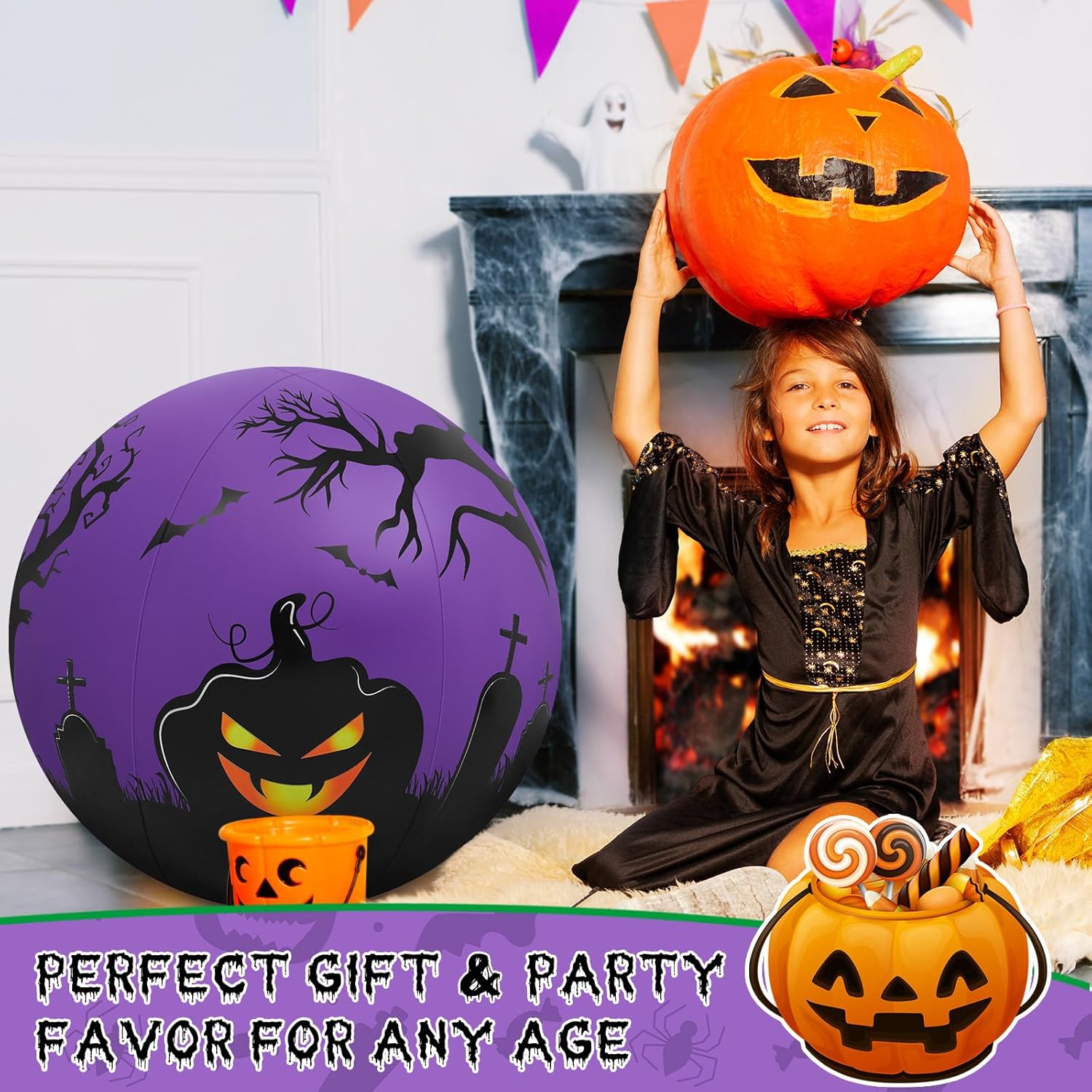 2 piezas de 27 pulgadas que brillan en la oscuridad enorme bola de Halloween con luz LED, bola inflable gigante de Halloween que brilla