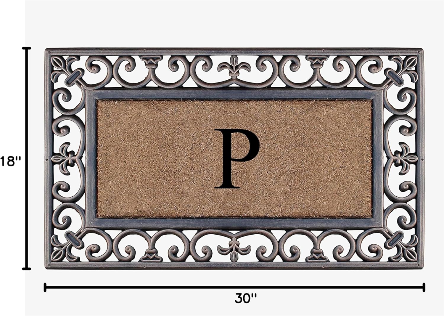 A1HC – Felpudo con monograma de goma natural y fibra de coco de 18 x 30 pulgadas, para puerta delantera, tratamiento antidesprendimientos, duradero,