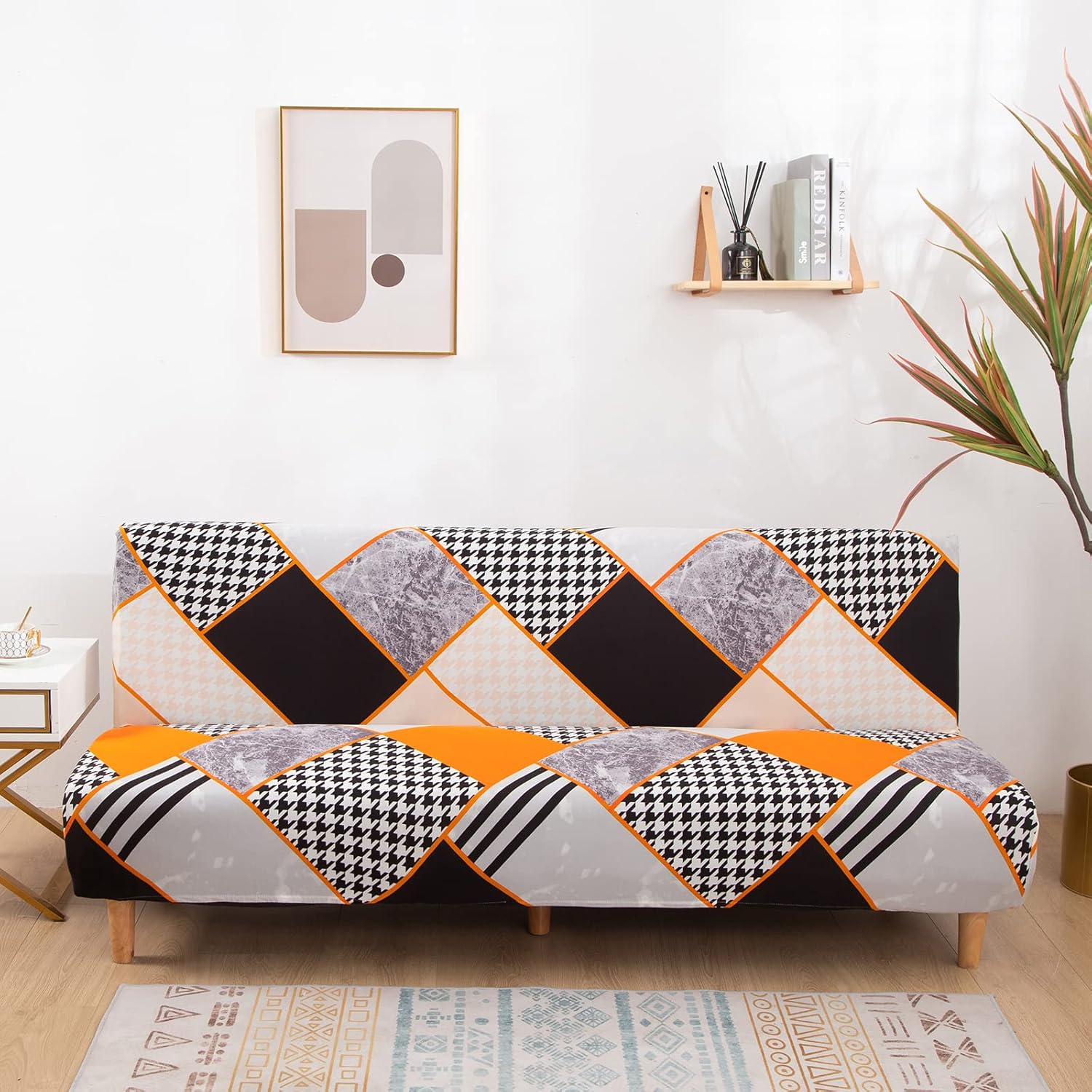 ele ELEOPTION Funda elástica para sofá cama sin brazos, fundas de cojín plegables para sofá, fundas de futón de tamaño completo, fundas protectoras