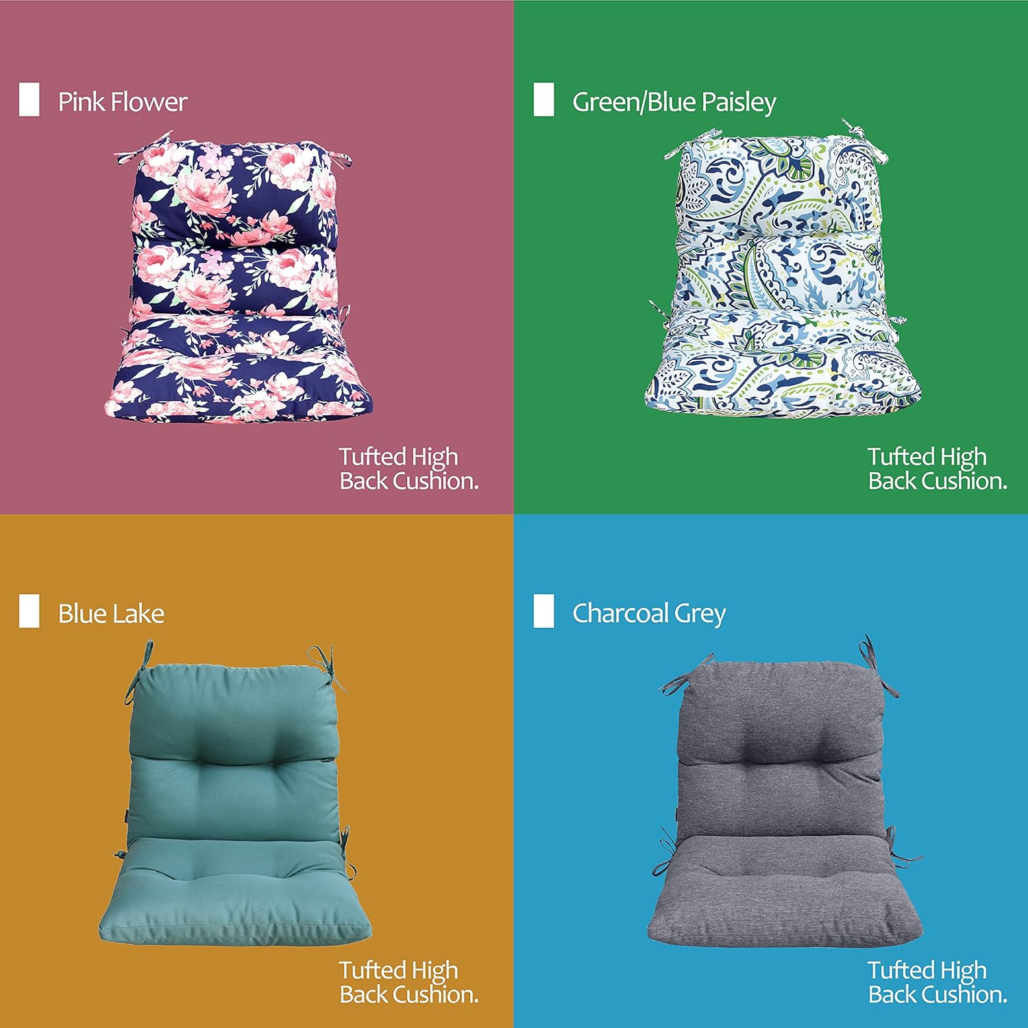 BOSSIMA Cojín acolchado para silla de respaldo alto para interiores y exteriores, cojines de asiento de patio, color azul lago
