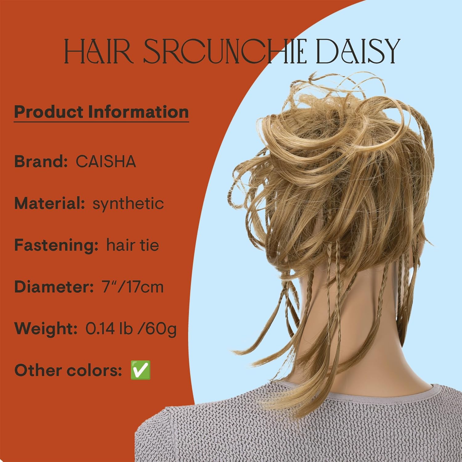 CAISHA Prettyshop – Banda elástica grande XXL tipo postizo de cabello trenzado apenas ondulado, ideal para peinados recogidos o rodetes desaliñados,