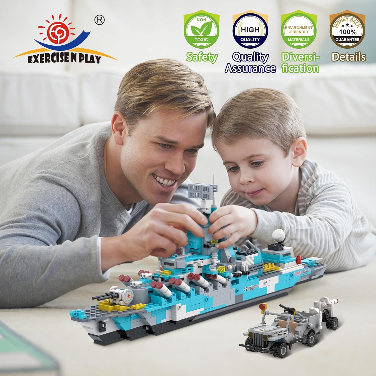 EP Battleship – Juego de construcción de juguete de juguete, construcción de 1293 piezas, 6 en 1, juguete de construcción de barco oceánico para