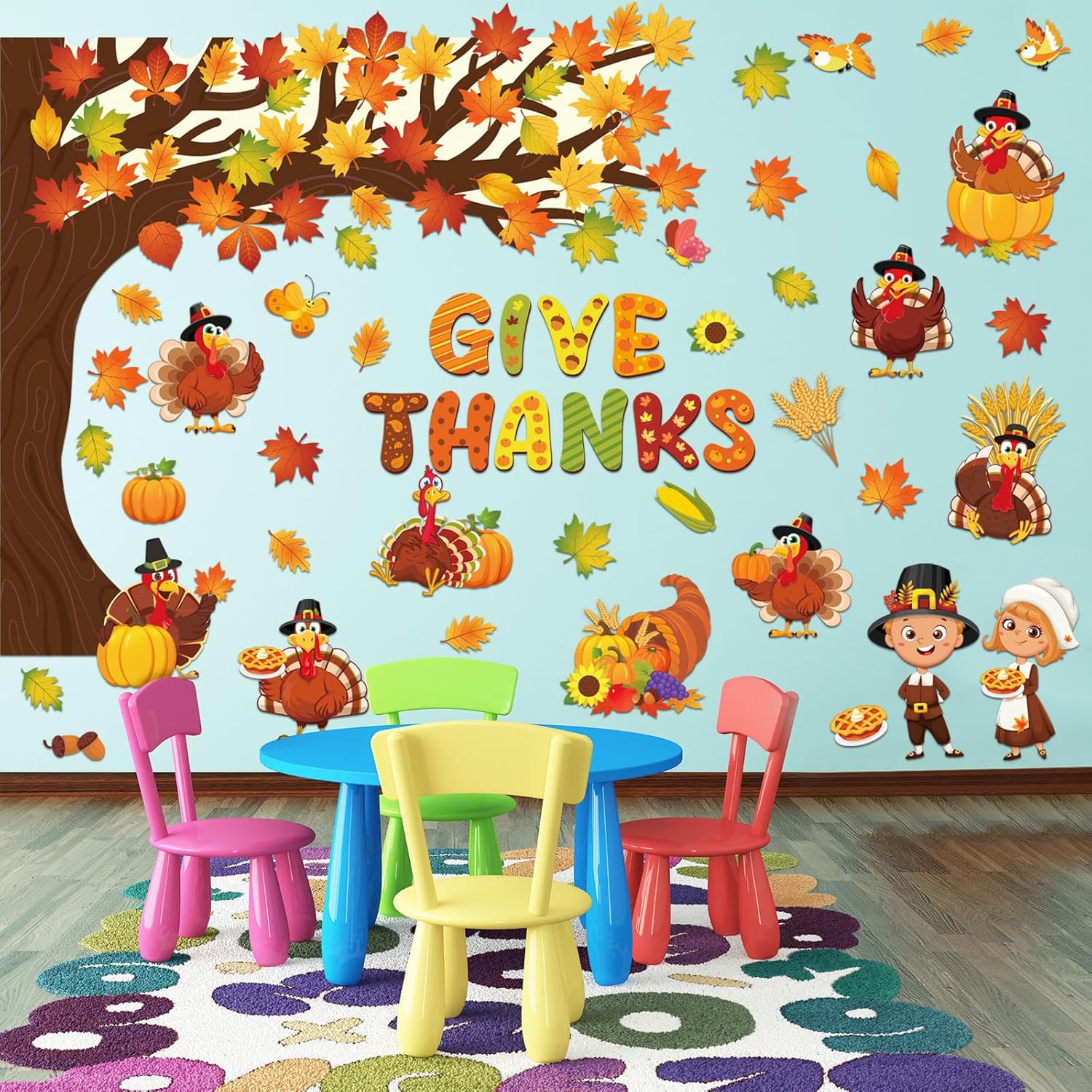 Zonon Juego de 114 tablones de anuncios de Acción de Gracias, árbol de Acción de Gracias, juego de tablón de anuncios religioso de pavo y calabaza