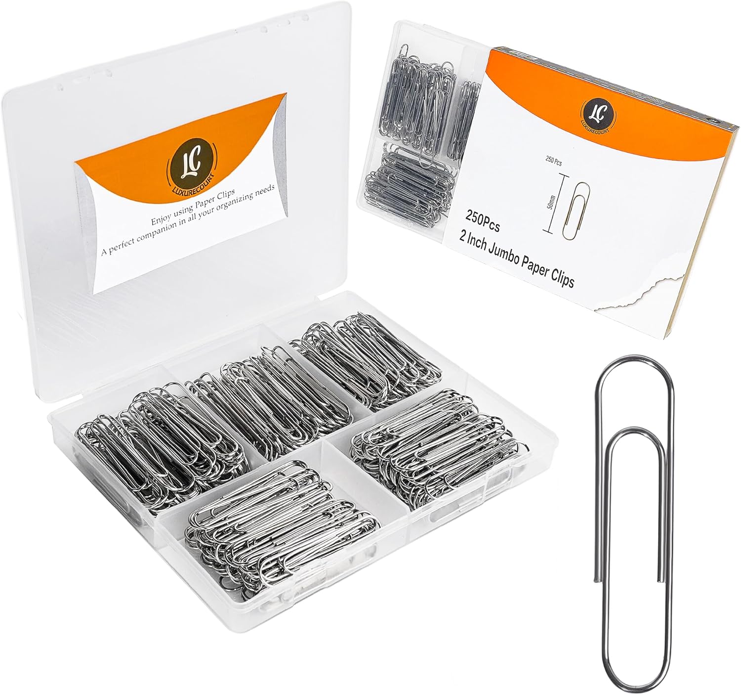 Paquete de 250 clips de papel de 2 pulgadas de gran tamaño  Clips plateados jumbo de 2 pulgadas a granel, resistentes al óxido, clips de acero