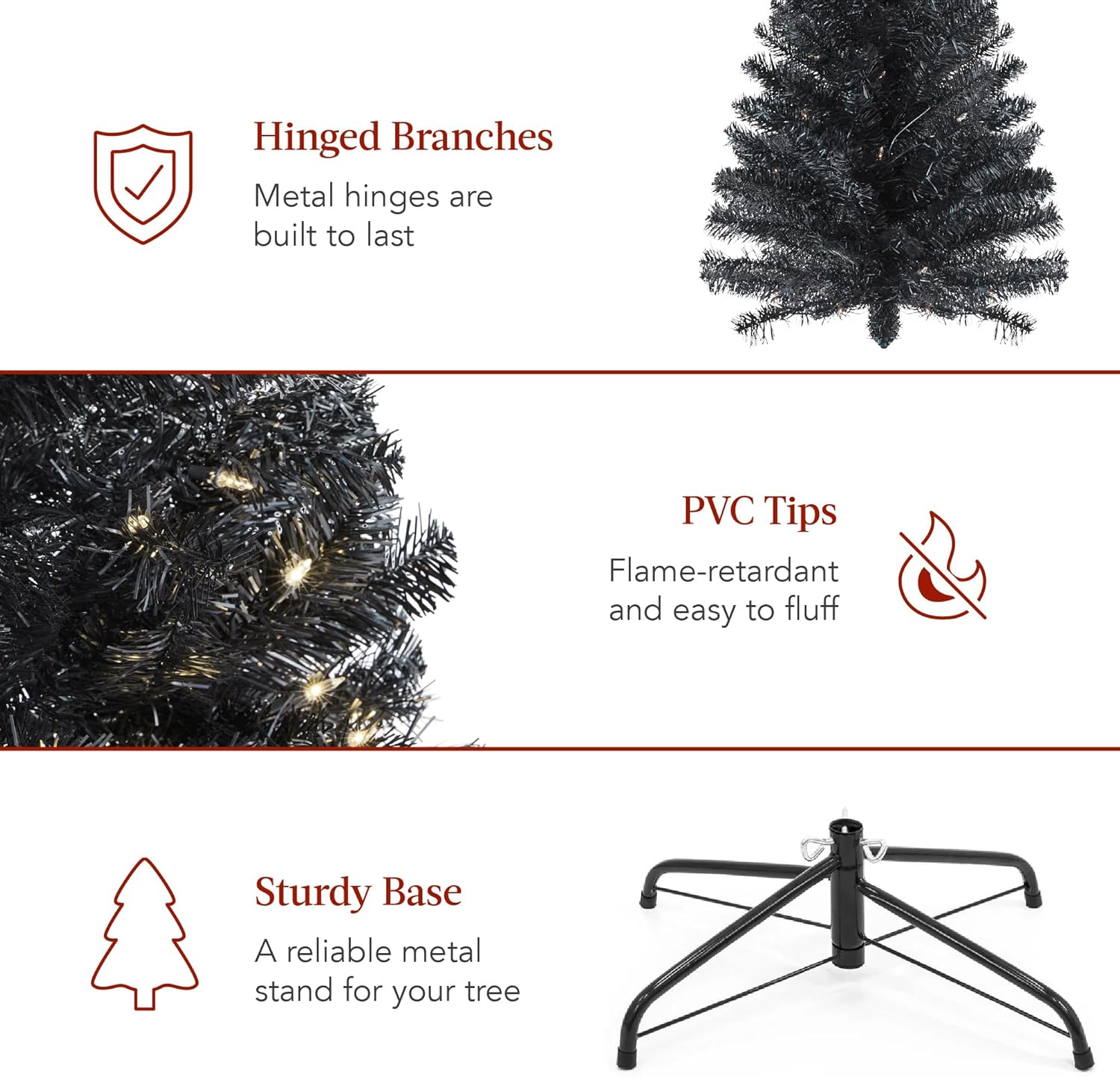 Best Choice Products Árbol de Navidad de lápiz negro preiluminado de 7.5 pies, árbol de vacaciones delgado artificial delgado para el hogar,