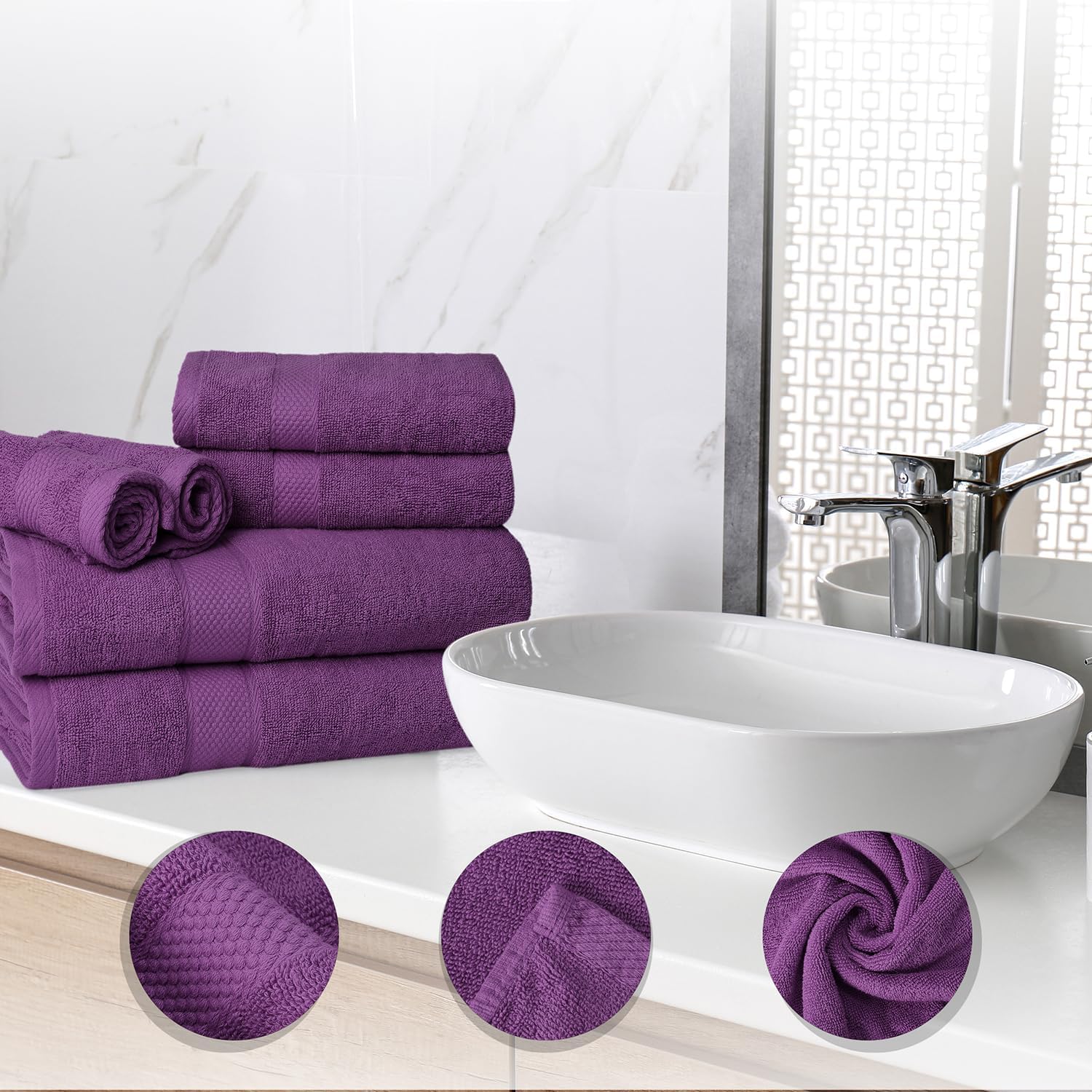 Oakias Juego de toallas de 6 piezas, 21.16 ozm, 2 toallas de baño, 2 toallas de mano y 2 toallas faciales, juego de toallas de baño altamente