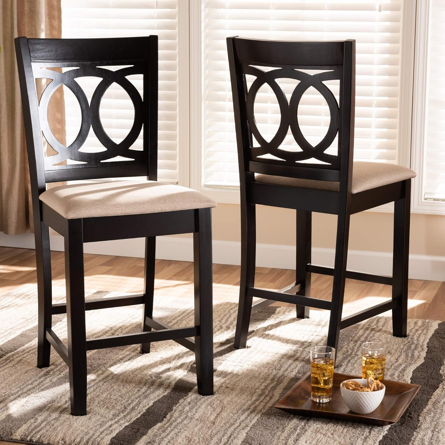 Baxton Studio Lenoir – Silla de pub moderna y de altura de mostrador, tapizada con tela de arena, color marrón expreso, altura de mostrador