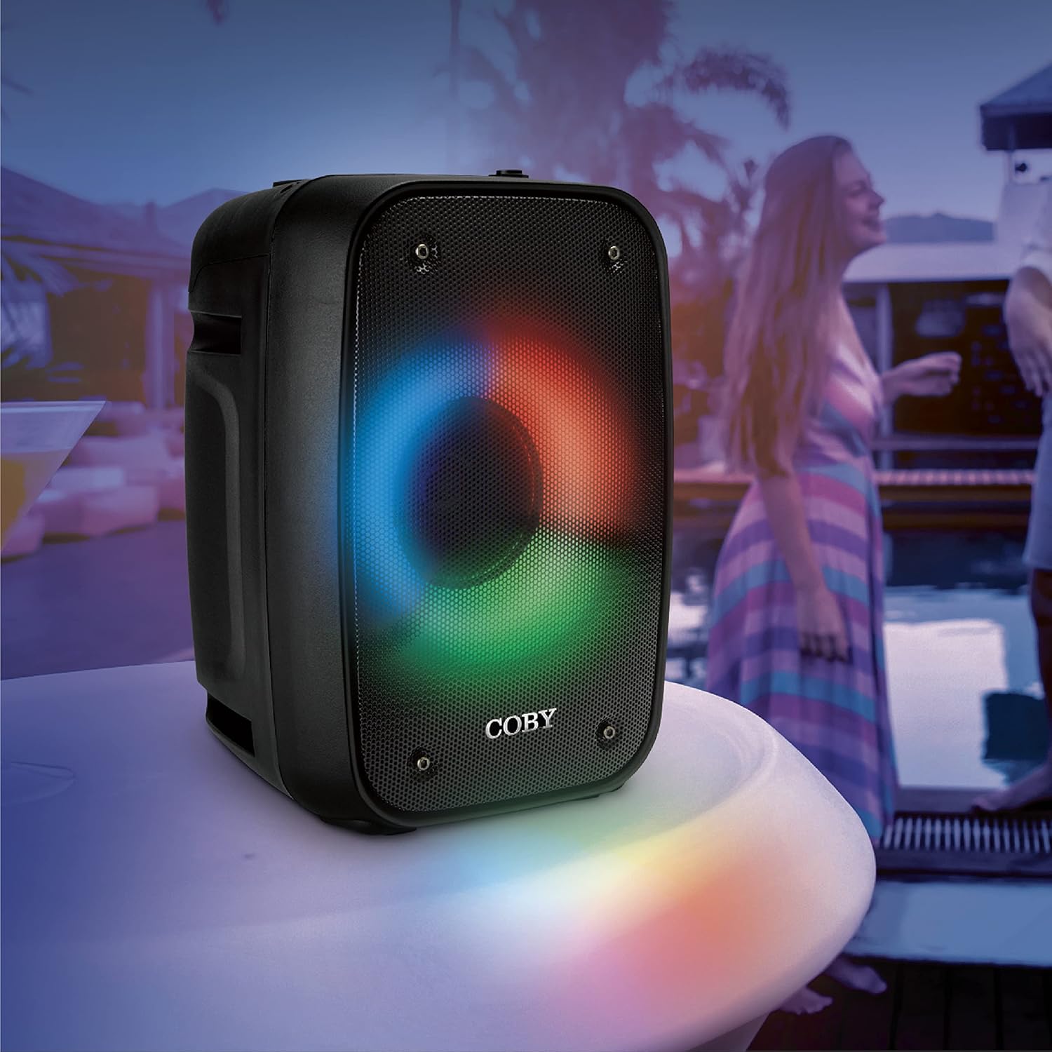 Coby Blaze – Altavoz Bluetooth con iluminación, altavoz portátil inalámbrico verdadero con 3 modos de luz, controles de música y llamadas,