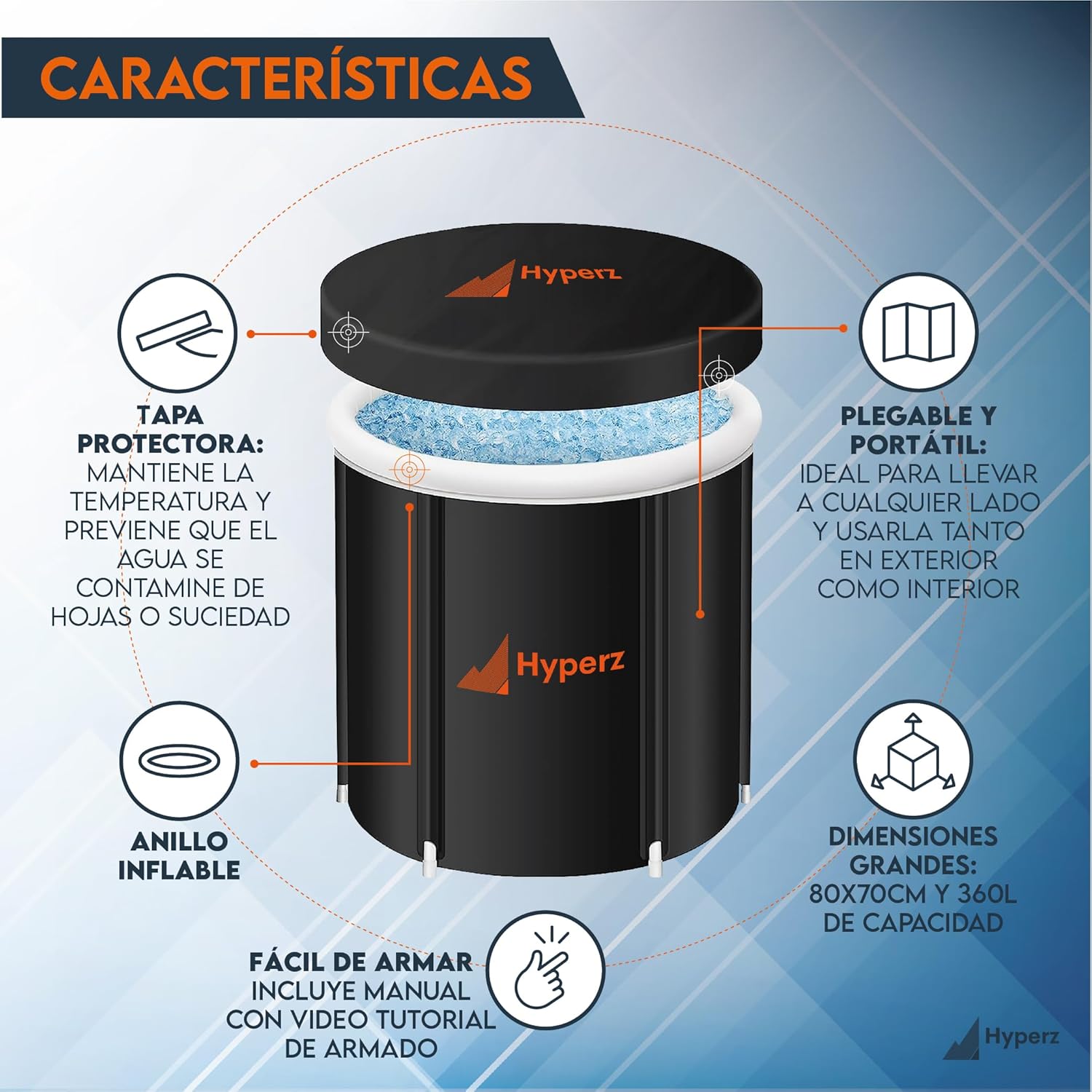 HYPERZ Baño de hielo portátil para entrenamiento de terapia de agua fría, bañera de recuperación de atletas, bañera de inmersión fría (negro)