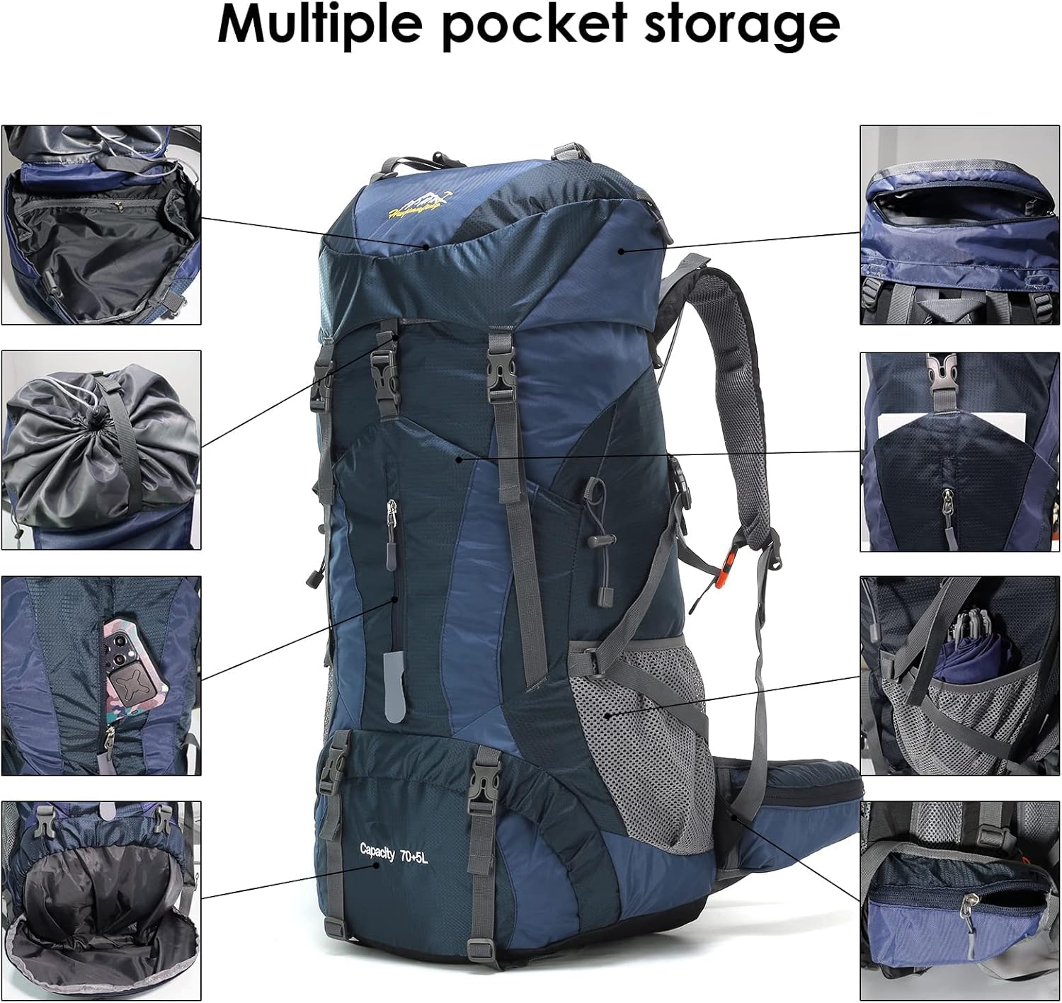 WintMing – Mochila de senderismo de 75 litros con cubierta de lluvia, impermeable, mochila de campamento, zapatos de almacén para hombres y mujeres