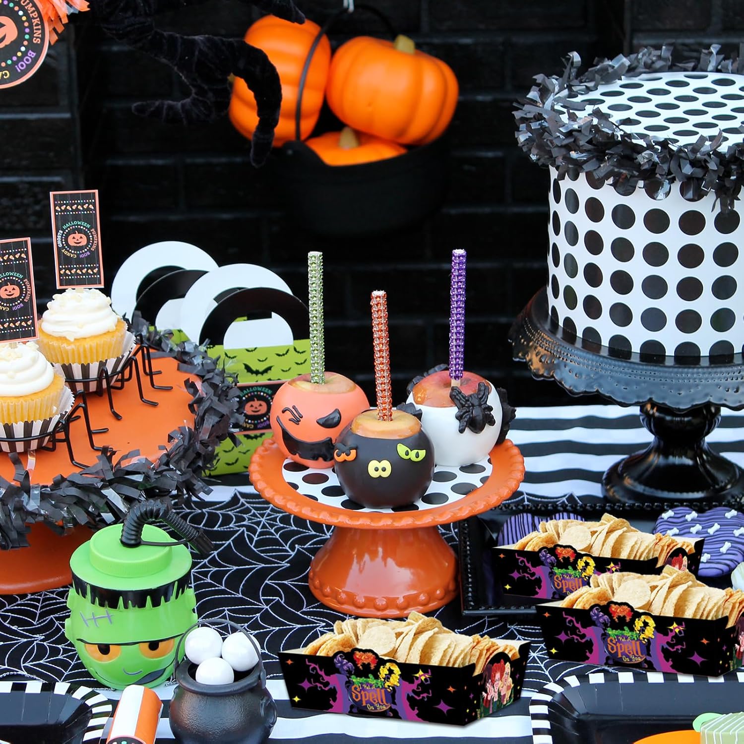 Paquete de 50 suministros de fiesta de Halloween Hocus Pocus, bandeja de comida de Hocus Pocus, bandeja de papel para servir alimentos para fiesta