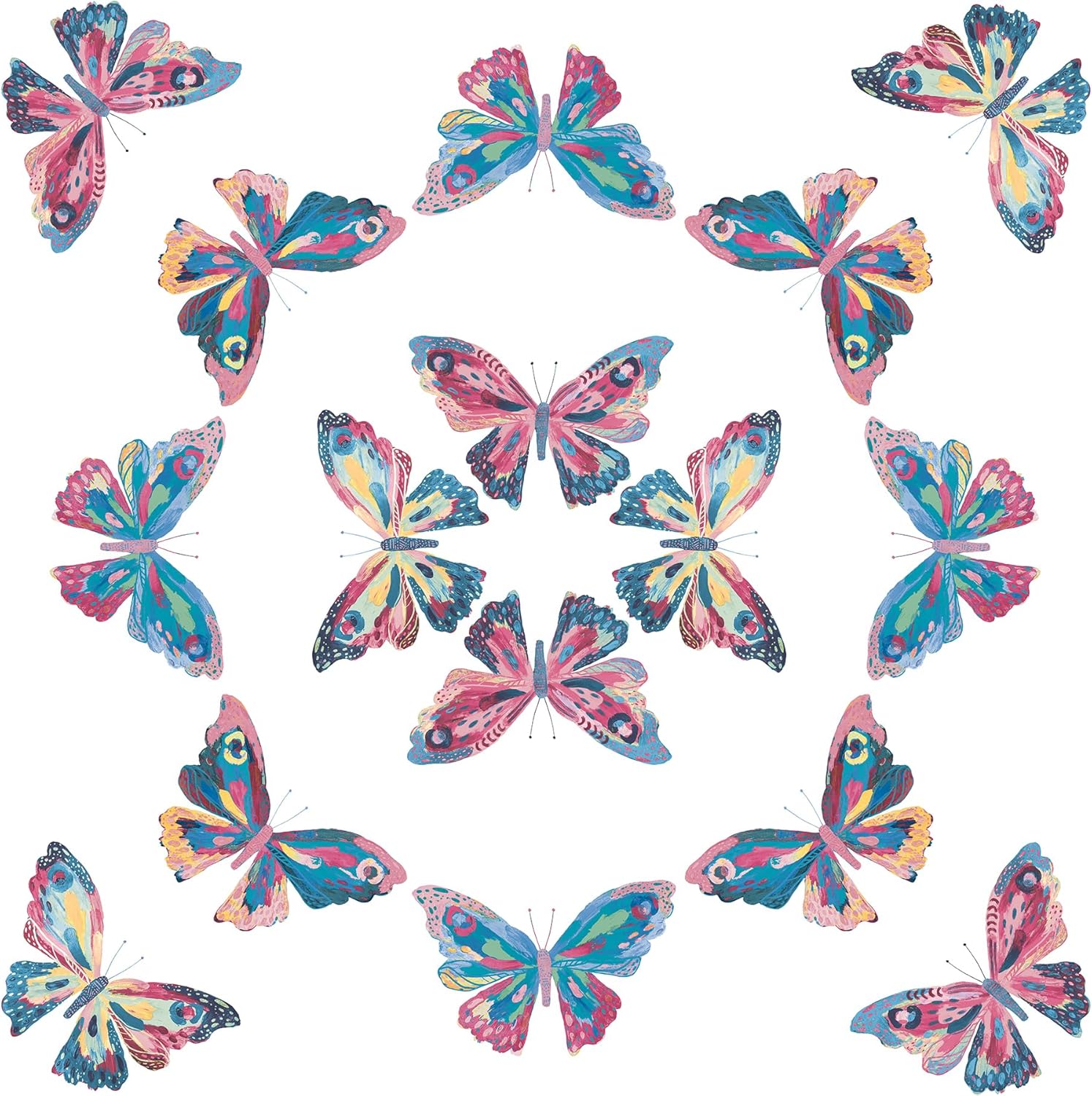 RoomMates EttaVee Papillon Papel pintado rosa y azul