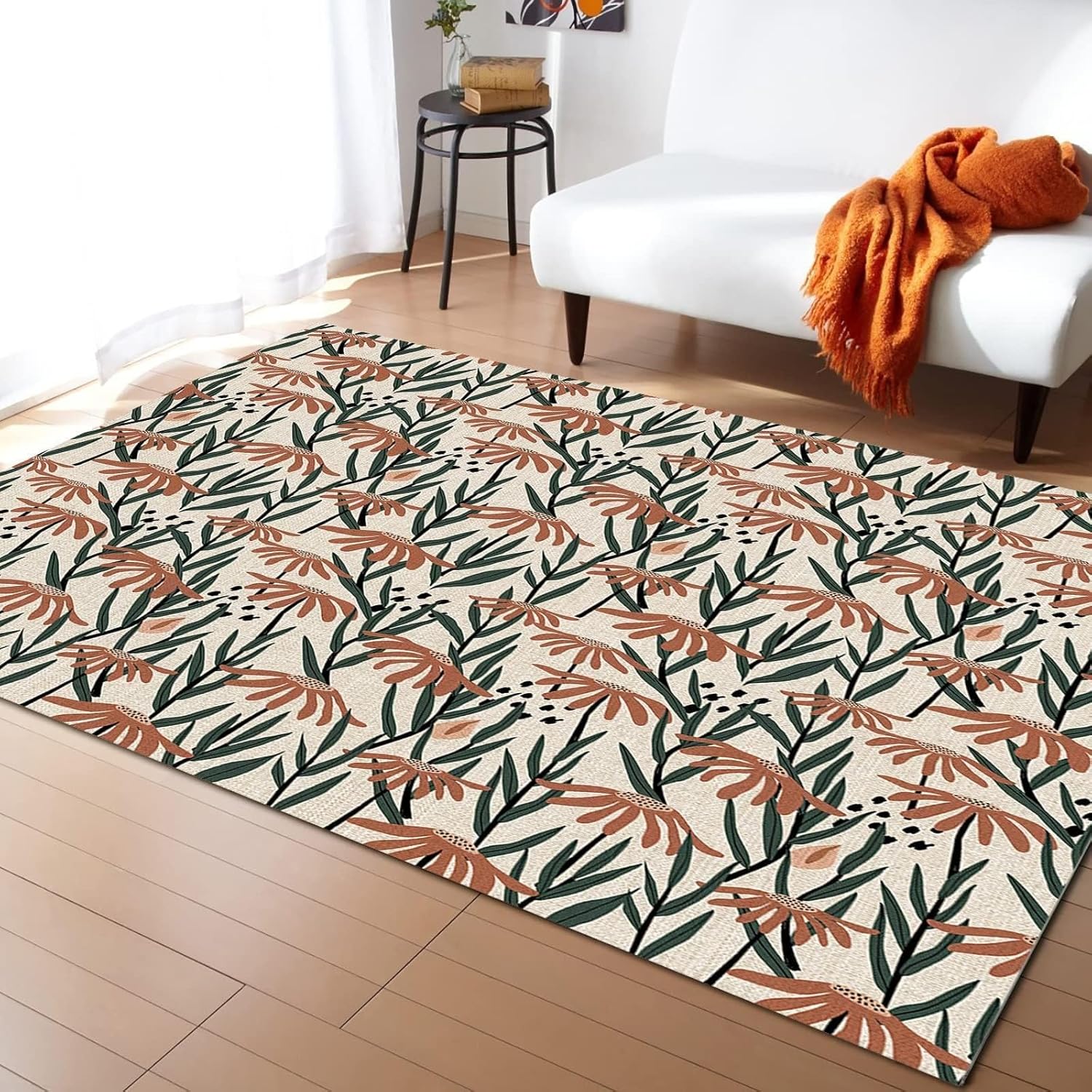 Alfombra abstracta vintage con margaritas pequeñas, estilo pastoral europeo, antideslizante, para interiores, con respaldo antideslizante, alfombra