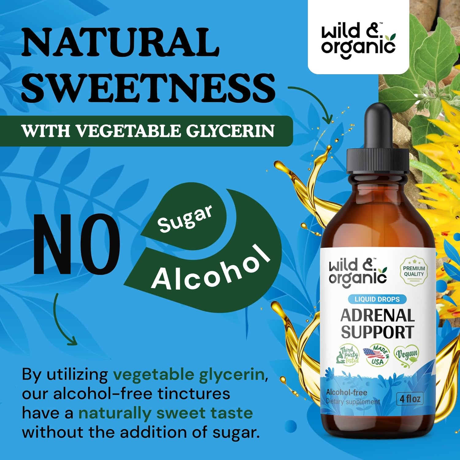 Adrenal Health Daily Support – Suplemento natural de fuerza suprarrenal para mujeres y hombres – Complejo de gotas líquidas suprarrenales con