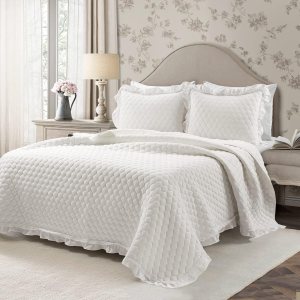 Lush Decor Ella Vintage Chic – Juego de edredón de 3 piezas de encaje con volantes, matrimonialqueen, color blanco Lush Decor Ella Vintage Chic – Juego de edredón de 3 piezas de encaje con volantes, matrimonialqueen, color blanco