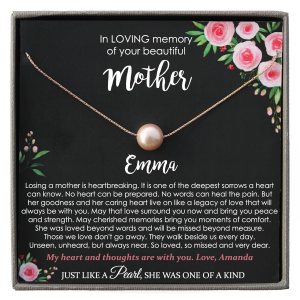 Personalized Memorial Gifts for Loss of Mother, Single Pearl Necklace with Meaningful Message, 14K Rose or Yellow Gold Filled or Sterling Silver Personalized Memorial Gifts for Loss of Mother, Single Pearl Necklace with Meaningful Message, 14K Rose or Yellow Gold Filled or Sterling Silver