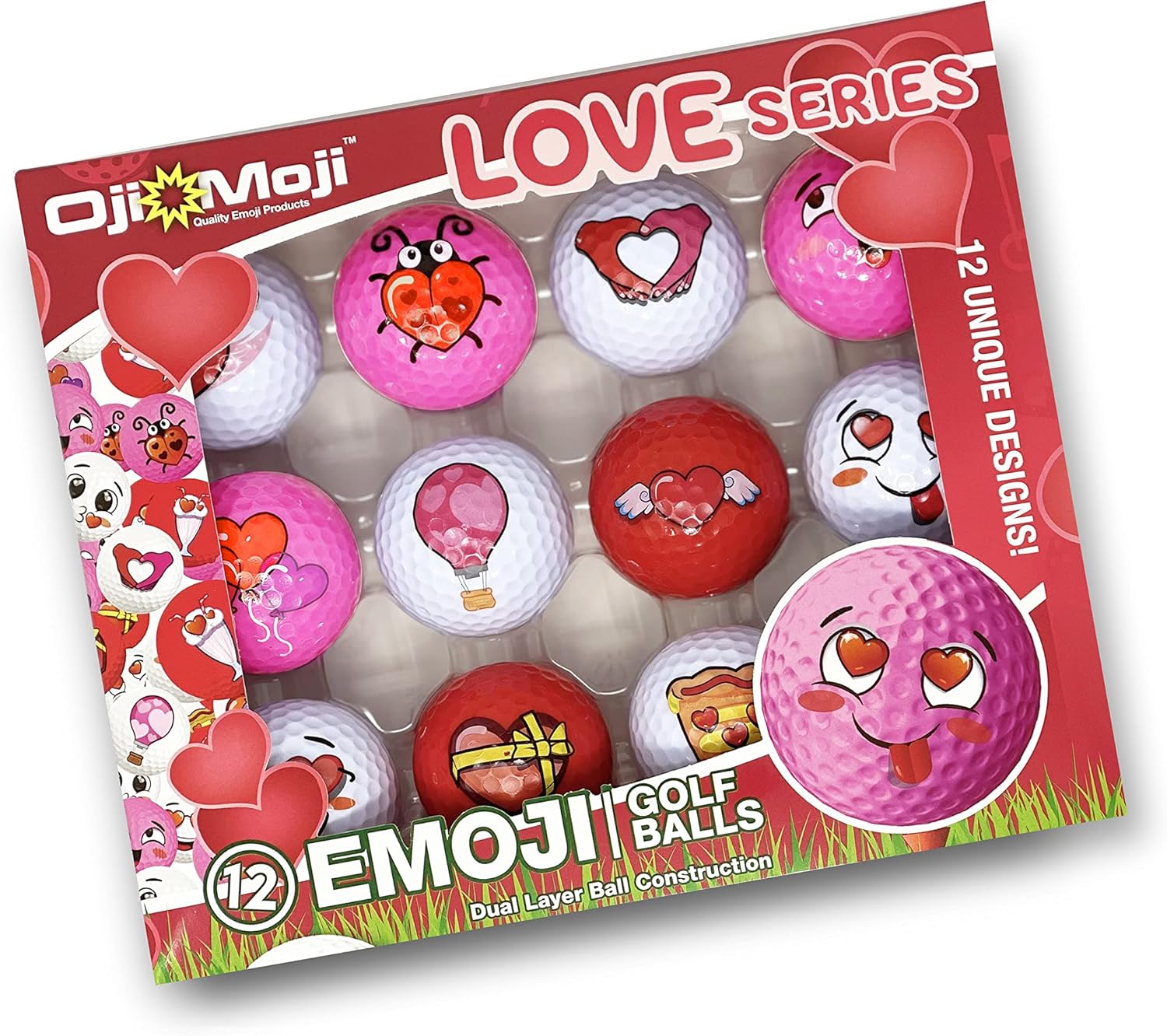 Oji-Moji Juego de pelotas de golf Emoji Love Series, regalo del día de San Valentín, paquete de 12 regalos de golf, regalo de golf para hombres,