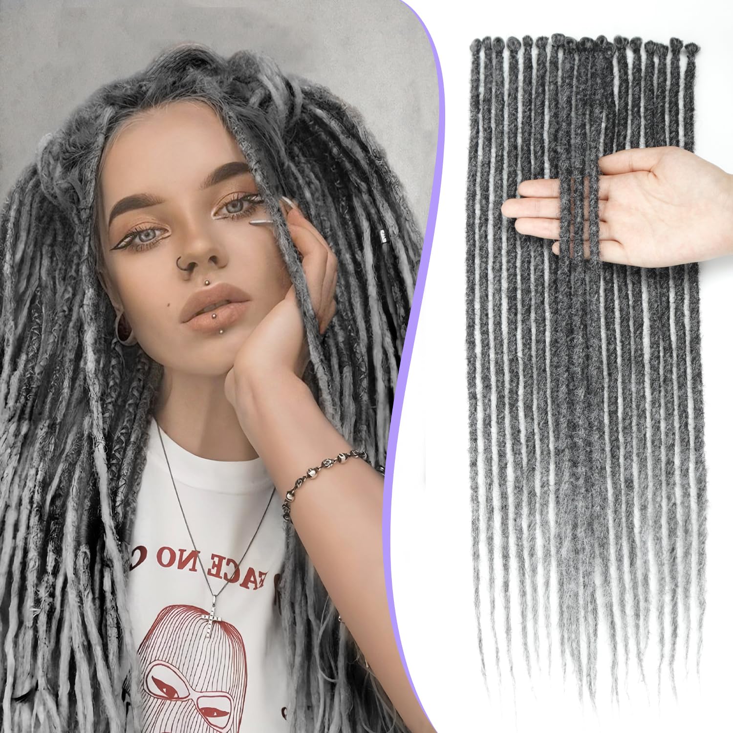 20 hebras de extensiones de rastas finas de 18 pulgadas, 1Bgris, suave ganchillo SE Dreads estilo reggae, pelo sintético trenzado de 0.2 in de
