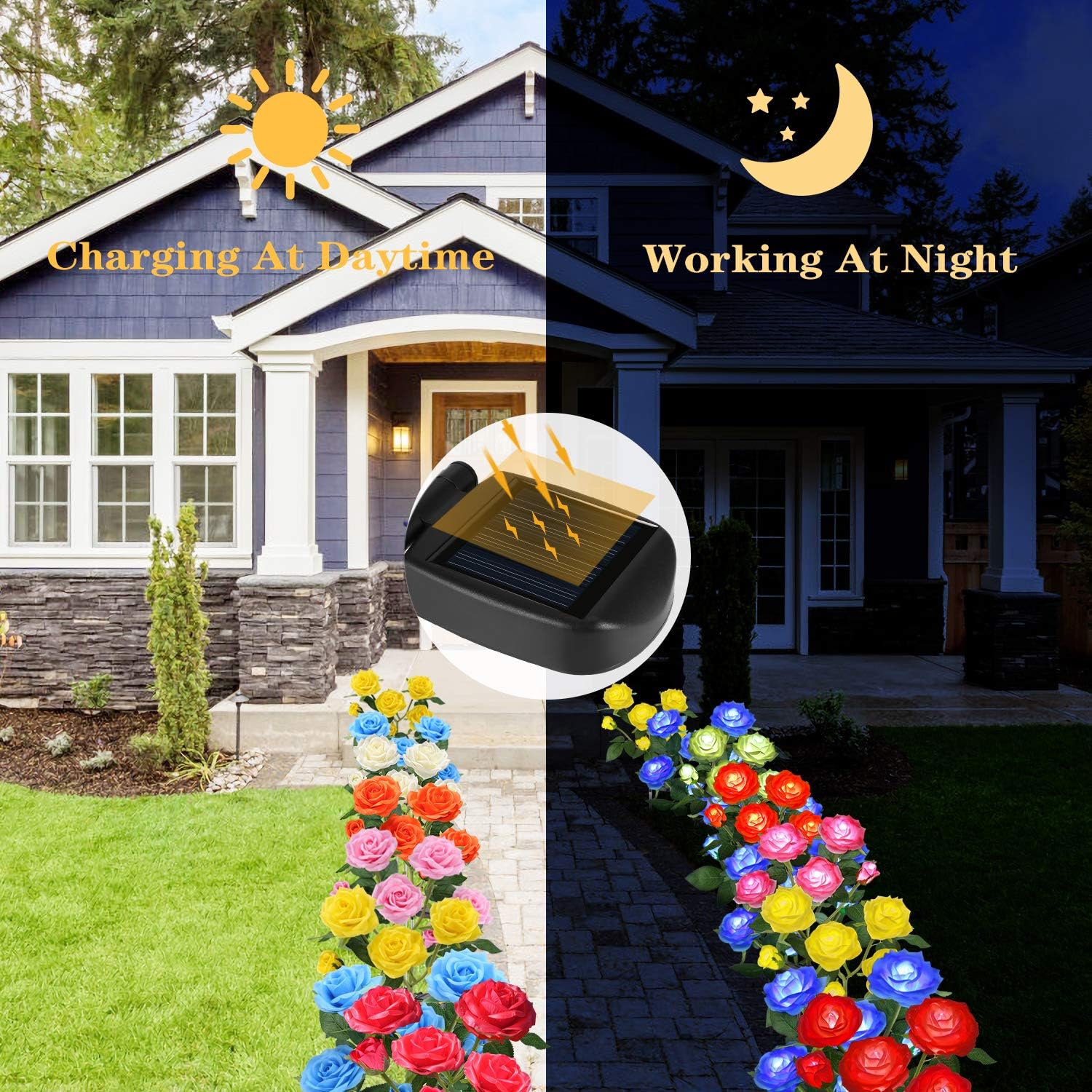 TYNLED Luces solares de estaca de jardín para exteriores, luz LED mejorada con 6 rosas, luces decorativas solares impermeables para patio, camino,
