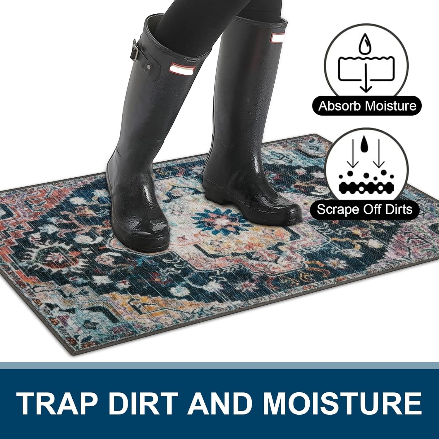 Collive Tapete retro para puerta de interior, antideslizante, lavable, tamaño grande, absorbe rápidamente, tapete de bienvenida de pelo bajo,