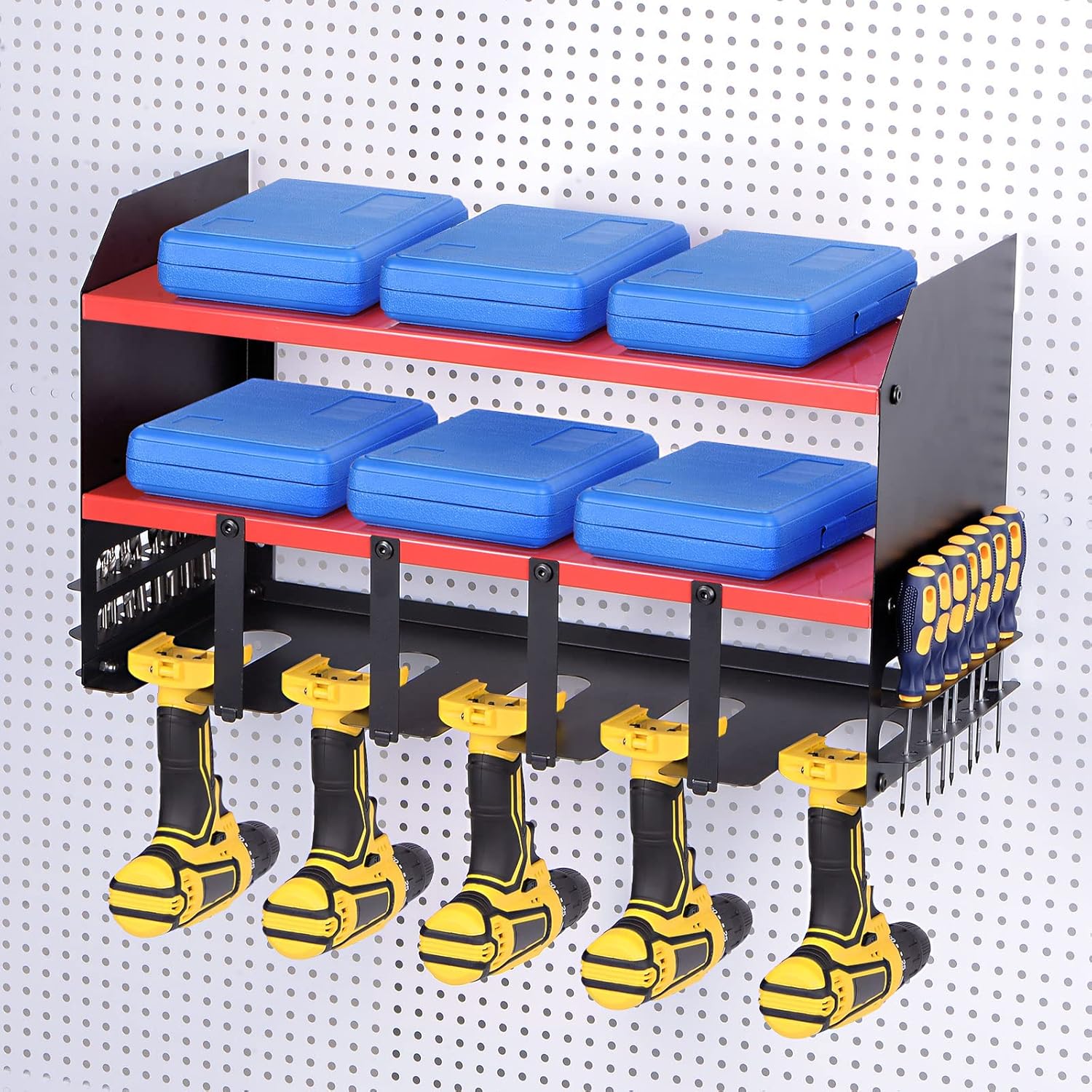 Organizador de herramientas eléctricas de 3 capas, 5 estantes de almacenamiento de taladros, estilo de montaje en pared, estante de herramientas de