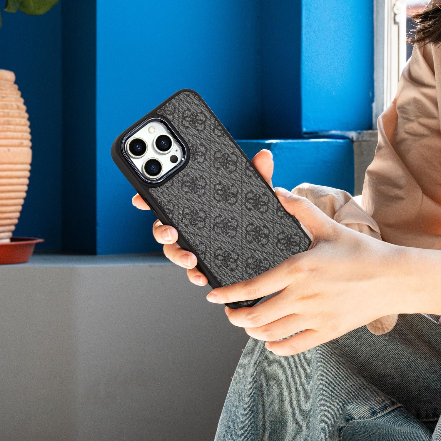 Funda de cuero para iPhone 14 Pro Max, con diseño clásico retro a cuadros, protección contra caídas a prueba de golpes, soporte de teléfono a la