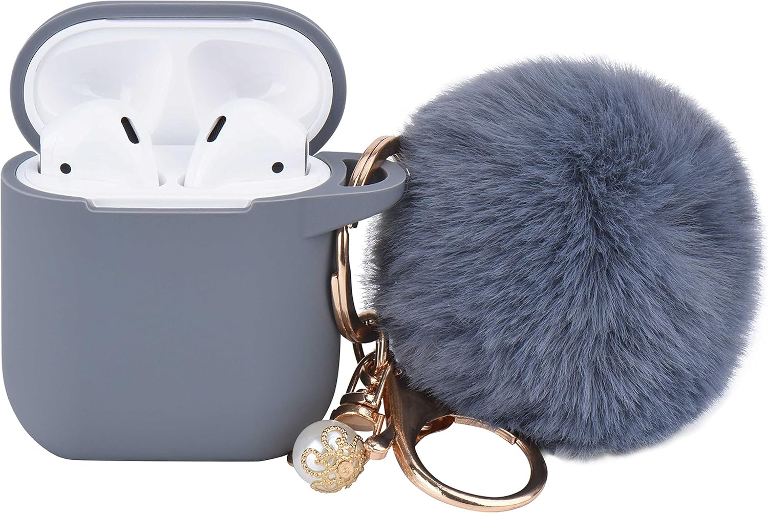 Funda azul de Alaska para mujer, bonita funda diseñada para AirPods con pompones, funda protectora de silicona compatible con AirPods 12, accesorios