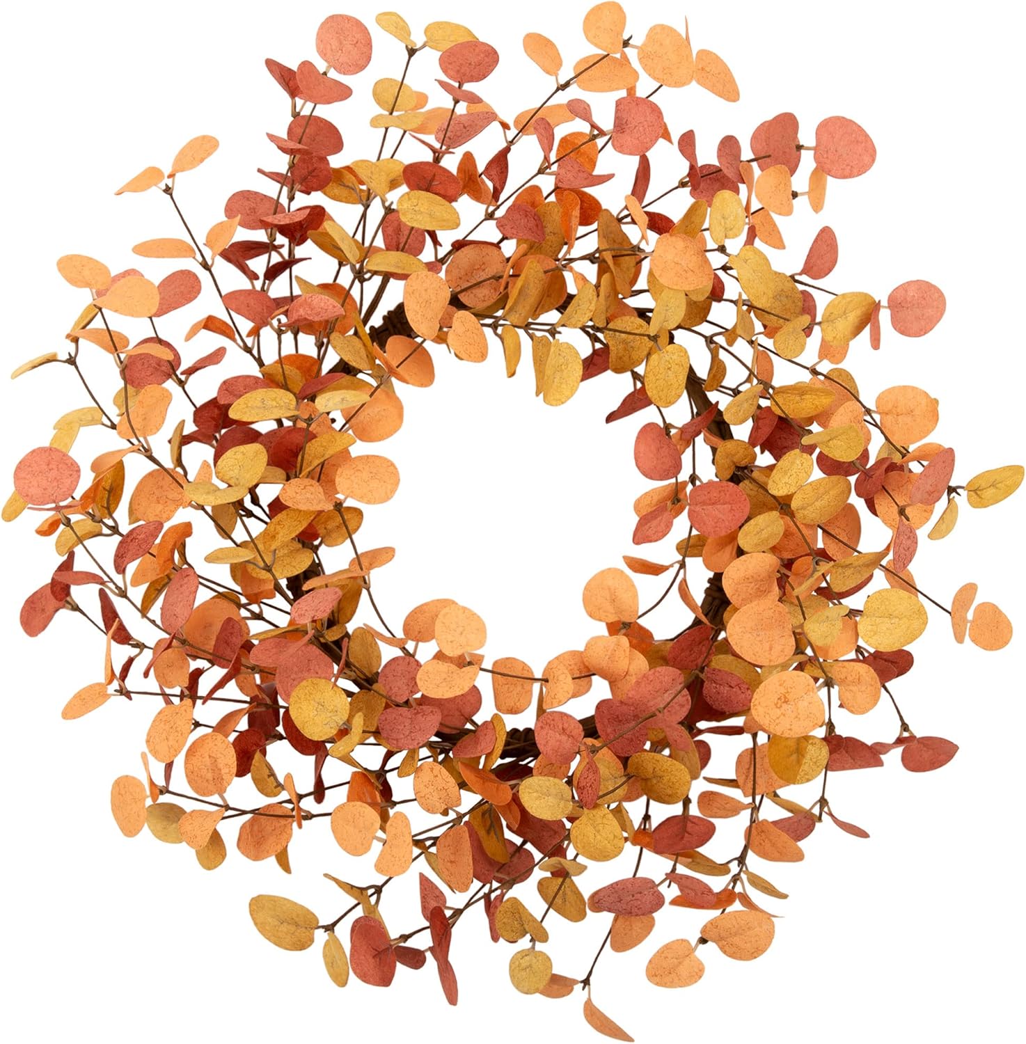 VGIA Corona de otoño de 18 pulgadas, corona de hojas de eucalipto, corona de otoño artificial para puerta delantera, corona de hojas de otoño,