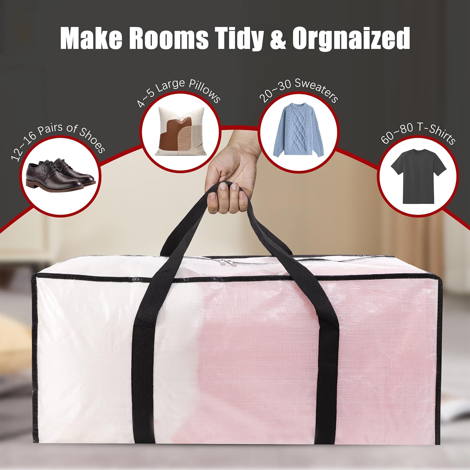Bolsas de mudanza extra grandes con cremalleras y asas de transporte, bolsa de almacenamiento resistente para ahorrar espacio, almacenamiento en