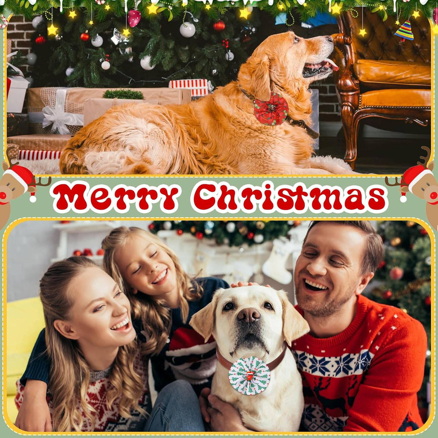 60 piezas de collar de Navidad para perro, flores, collar de flores de invierno para mascotas, pajaritas, accesorios para perros, suministros de
