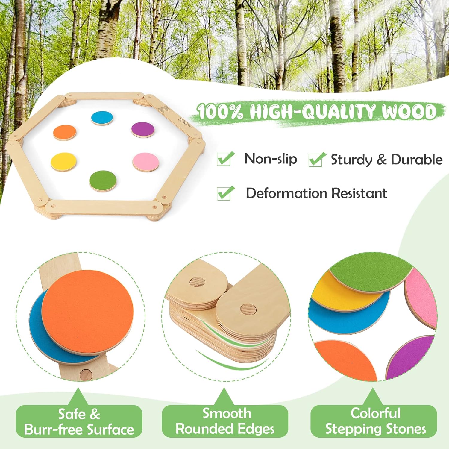 GLACER Viga de equilibrio para niños y escalones, tabla de equilibrio de madera para carrera de obstáculos de gimnasia, juguete Montessori, muebles