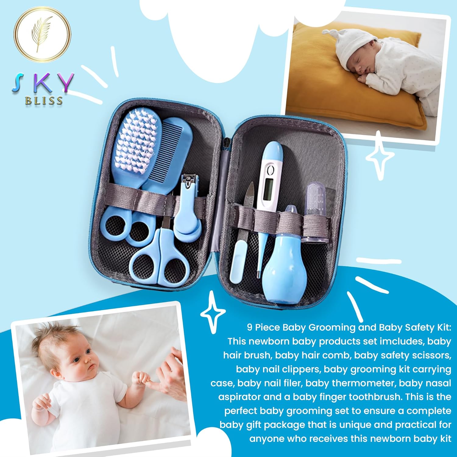 Set de regalo para bebé de 20 piezas (azul), juego de regalo para bebé recién nacido, ropa de bebé, oso de peluche, chupete, kit de aseo para bebé,
