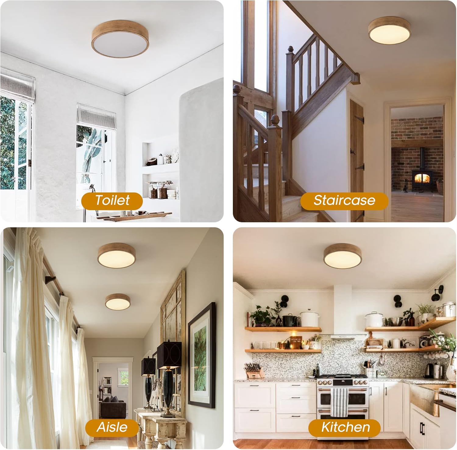cidimdan Lámpara de techo estilo granja, luz de techo redonda marrón rústica para pasillo, dormitorio, iluminación de espacio de perfil bajo, 9.84