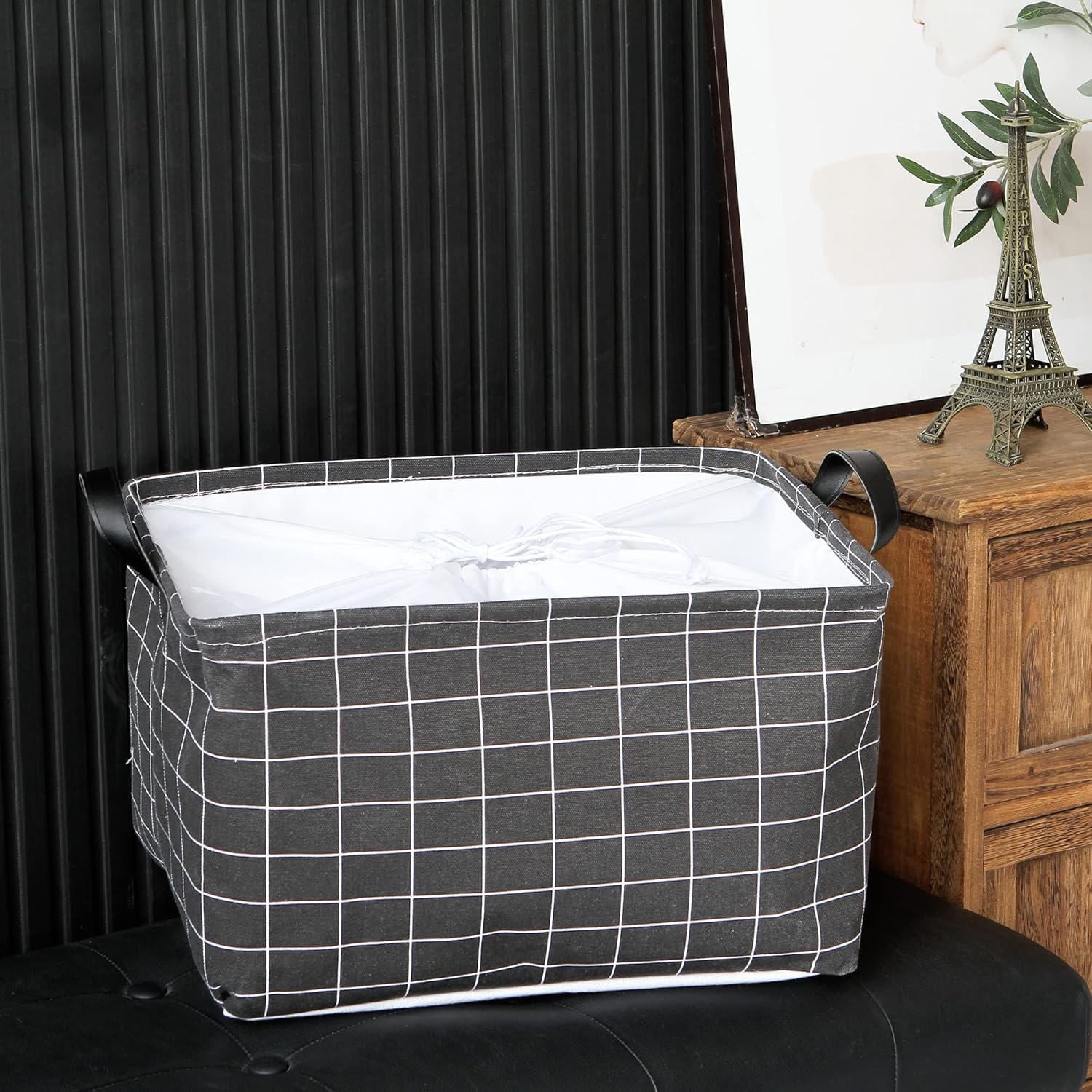 Hinwo Cesta de almacenamiento grande de tela de lona con asas, contenedor rectangular de 33L8.6 galones, caja de almacenamiento plegable, ropa,
