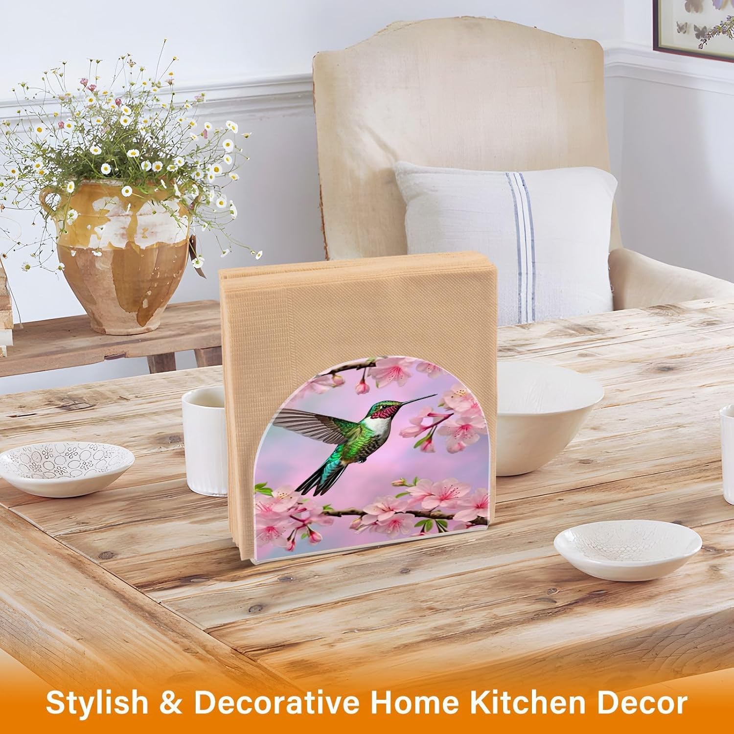 Servilleteros de colibrí y flor de cerezo para mesas, servilleteros de acrílico transparente, servilleteros de cóctel para cocina, restaurante, bar,