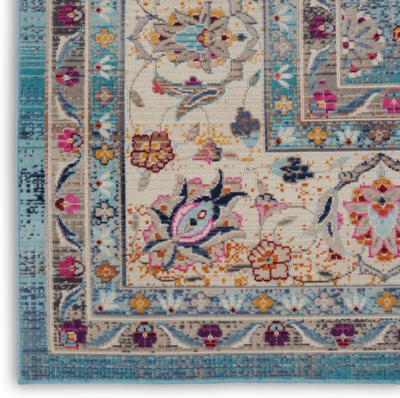 Nourison Vintage Kashan – Alfombra tradicional azul de 7 pies 10 pulgadas x 9 pies 10 pulgadas, fácil de limpiar, no se desprende, para dormitorio,