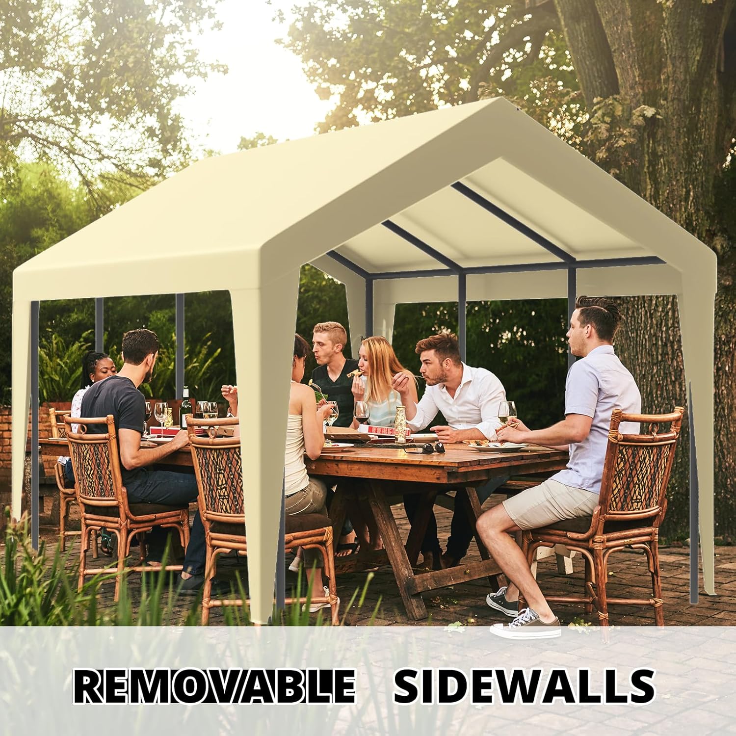 Carport – Carport portátil resistente de 10 × 20 para refugio de almacenamiento al aire libre, cobertizo de puerto de coche con marco de metal de