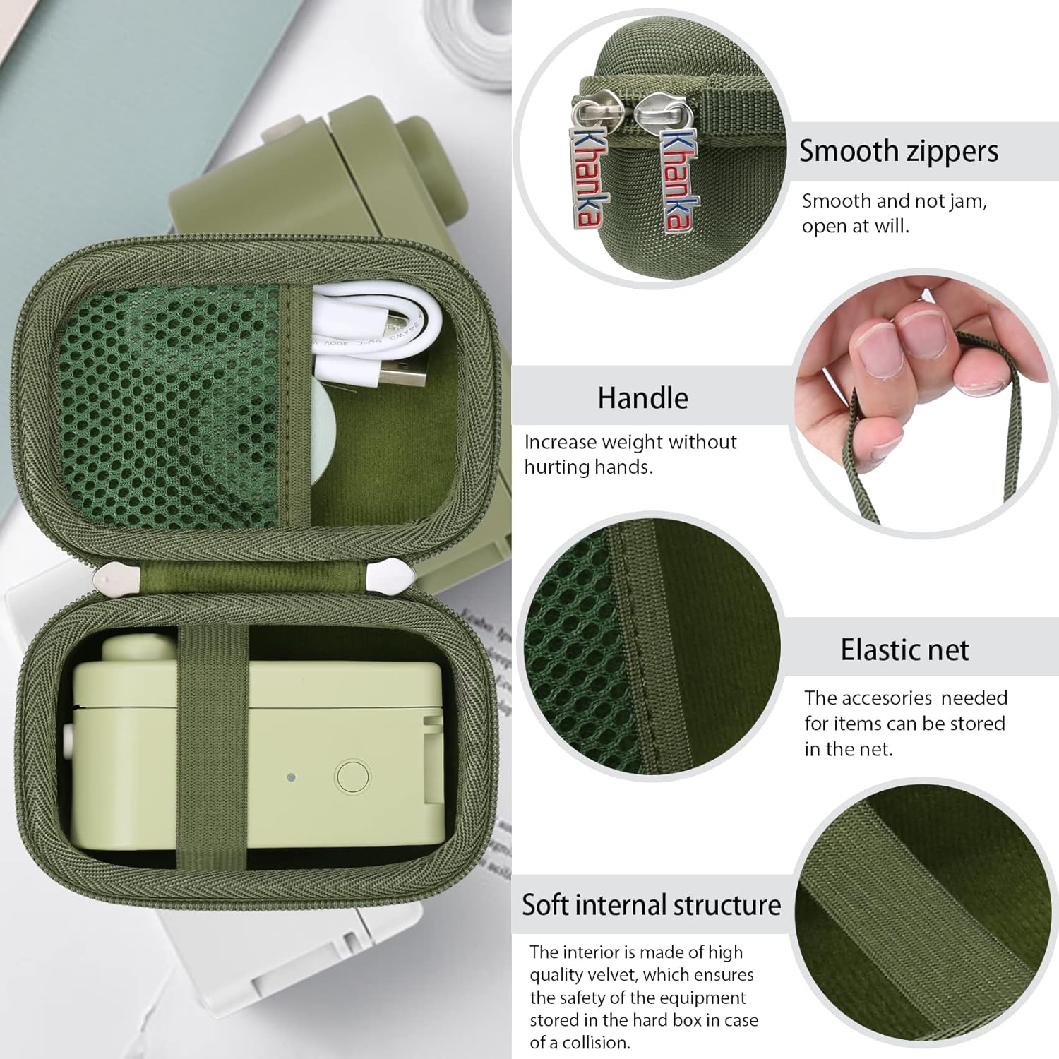 khanka Estuche rígido de viaje compatible con la máquina etiquetadora MakeID, solo funda (verde)
