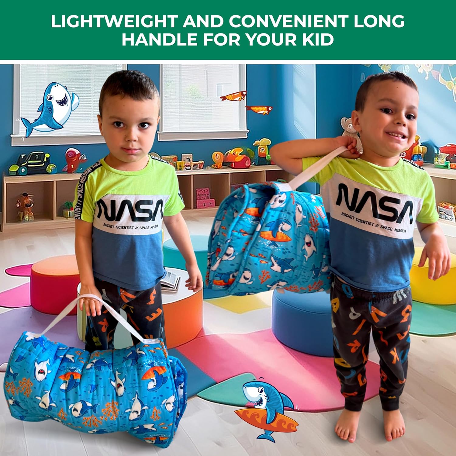 Tapete para siesta para niños pequeños con almohada extraíble, manta ancha. Extra suave, largo saco de dormir enrollado de 55 x 21 pulgadas. Tapete