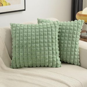 FUTEI Juego de 2 fundas de almohada decorativas de color verde salvia de 20 x 20 pulgadas, fundas de cojín cuadradas, piel sintética de conejo FUTEI Juego de 2 fundas de almohada decorativas de color verde salvia de 20 x 20 pulgadas, fundas de cojín cuadradas, piel sintética de conejo