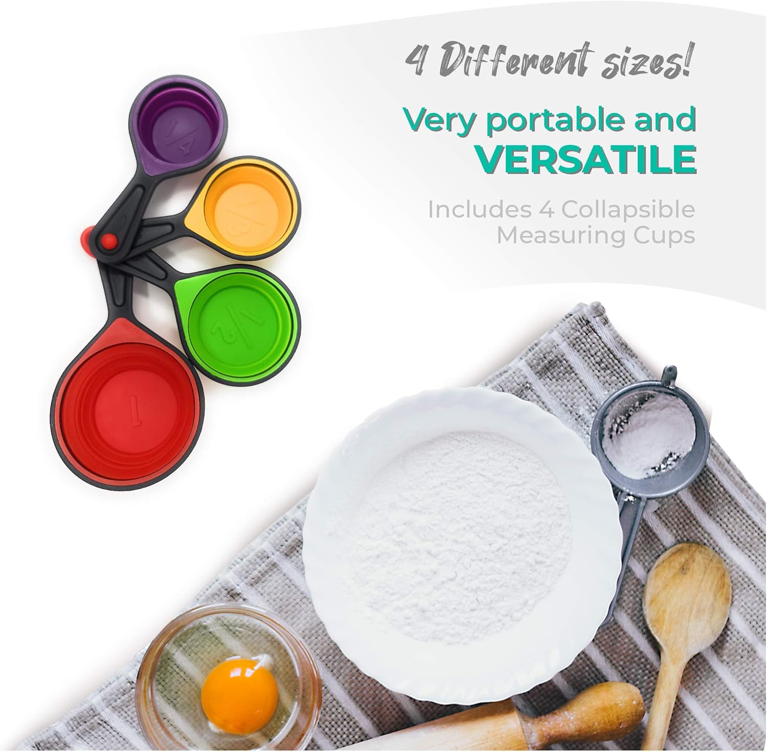 Contenedores plegables de silicona para almacenamiento de alimentos, juego de 16 piezas con tapas hechas por Silictek, tazas medidoras de viaje de