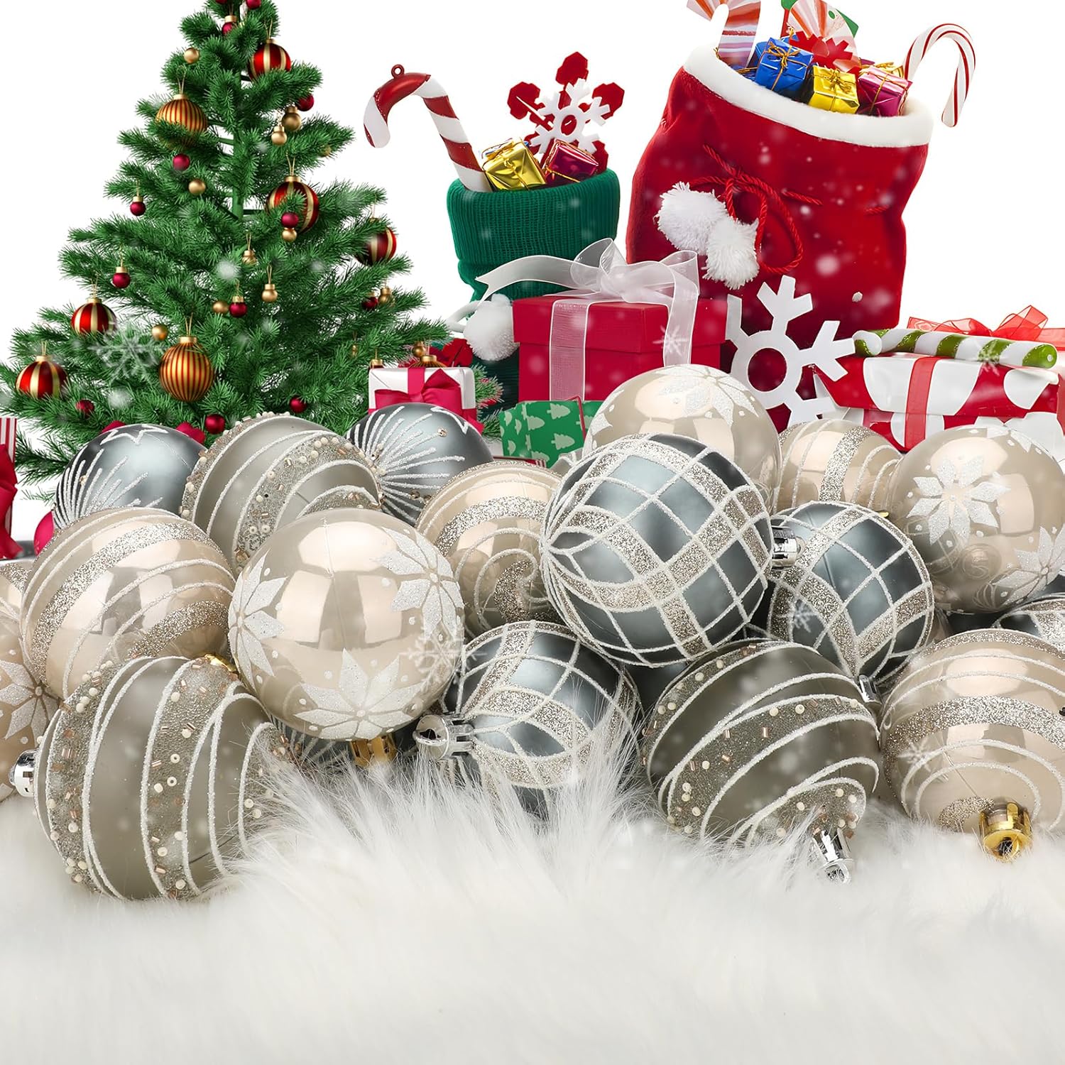 Adornos de bolas de Navidad de 2.36 pulgadas  2.362 in, 30 piezas de adornos de árbol de Navidad, adornos de Grinch, inastillables, decoración de