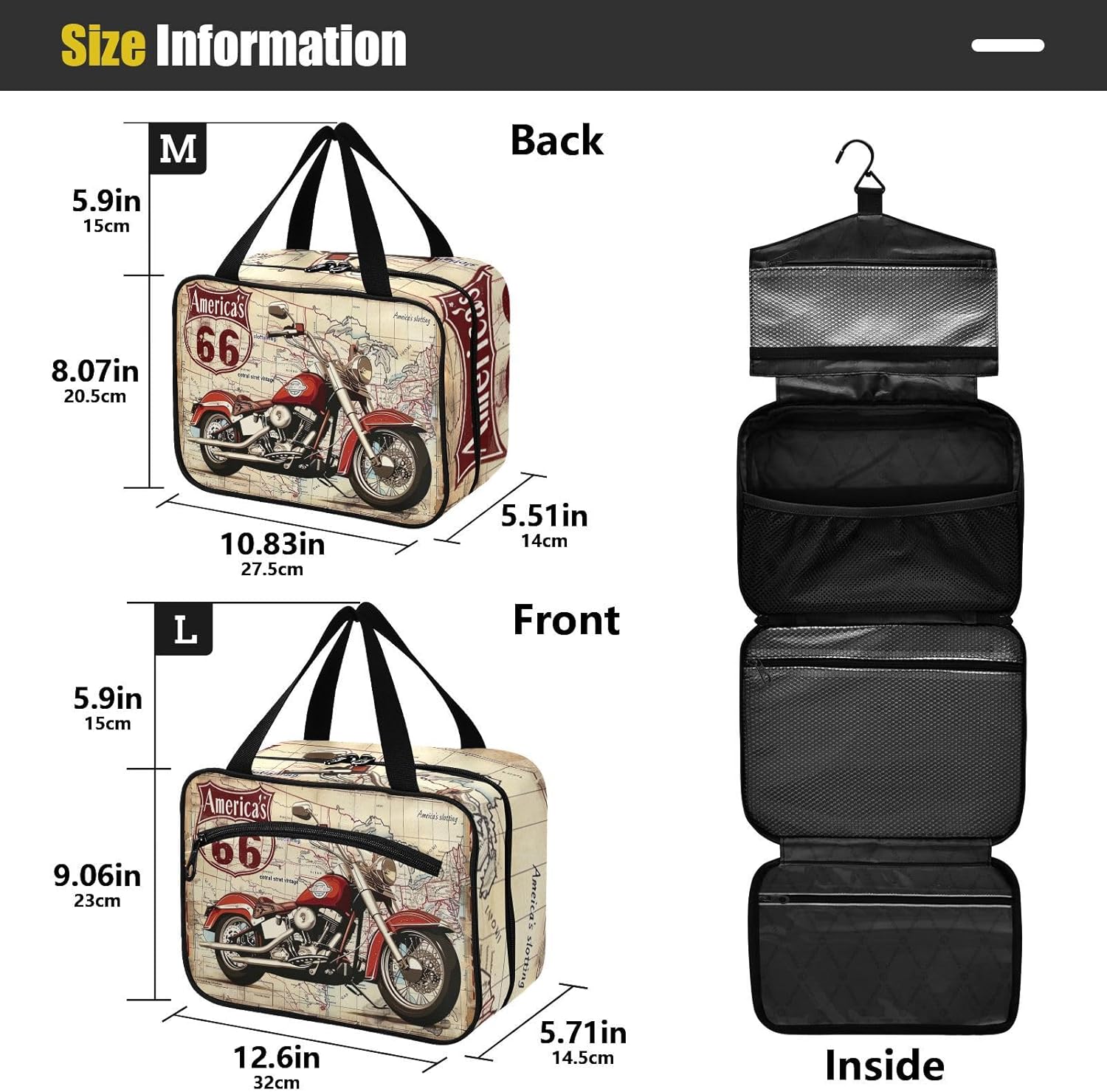 Bolsas de cosméticos vintage para colgar en motocicleta, bolsa de aseo para mujer, bolsa de aseo grande impermeable para ducha, bolsa de viaje para