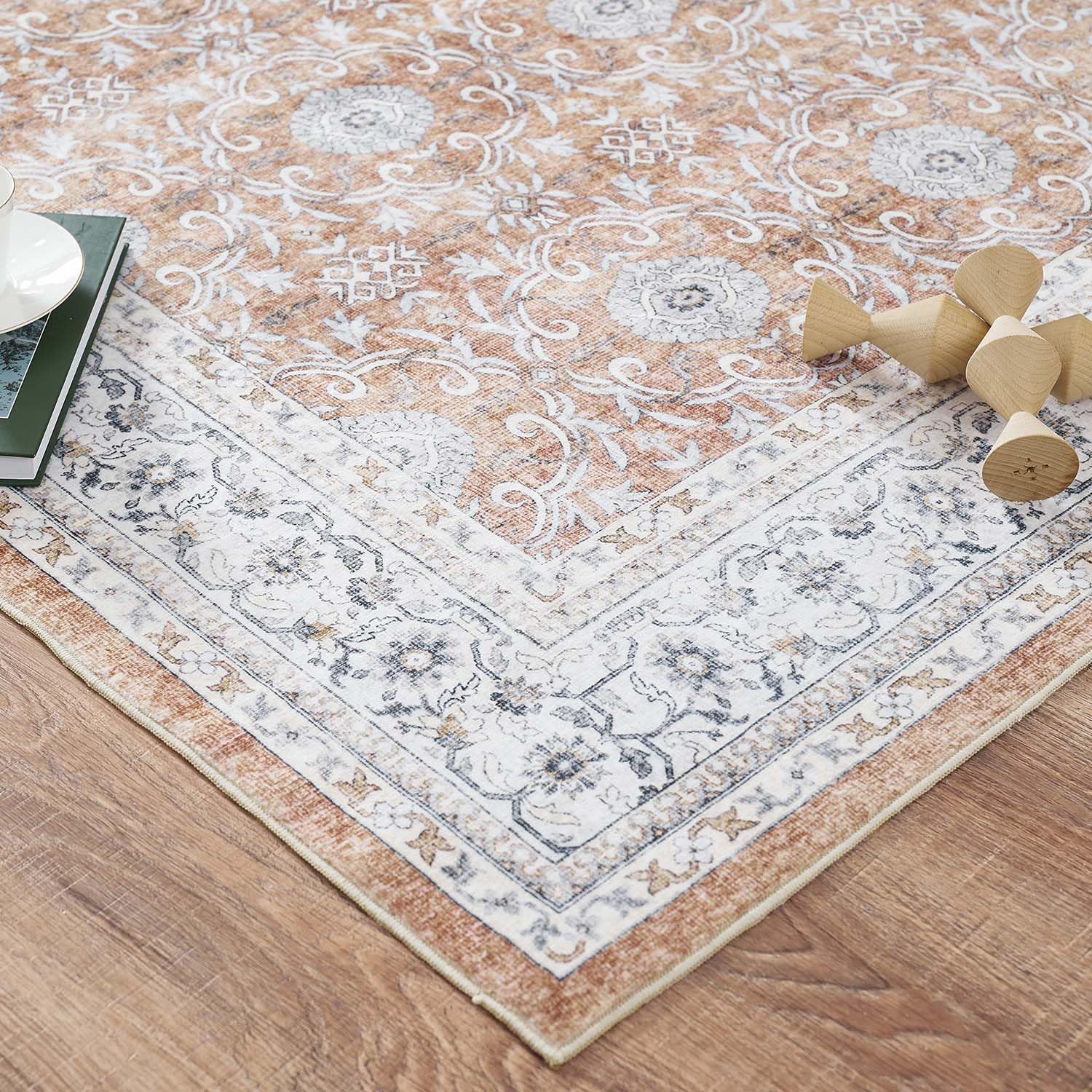 jinchan Alfombra lavable de 3 x 5 para entrada, de pelo bajo, bohemio, con estampado floral, suave, resistente a las manchas, antideslizante,