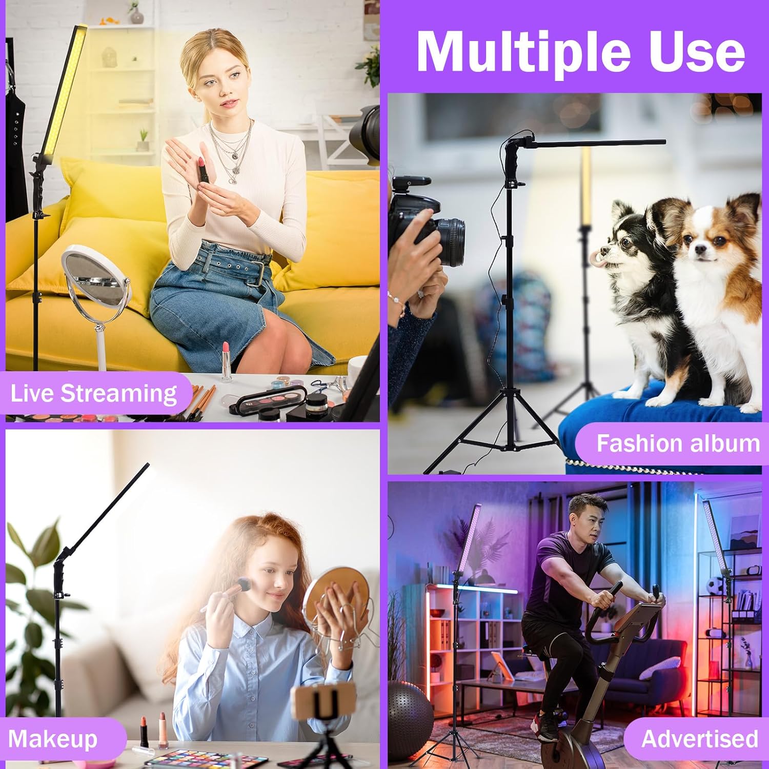 Paquete de 4 varitas de iluminación LED de video, luces de fotografía ajustables con trípode de 22 a 63, 9 filtros de color, 5500 K, 90 cuentas,