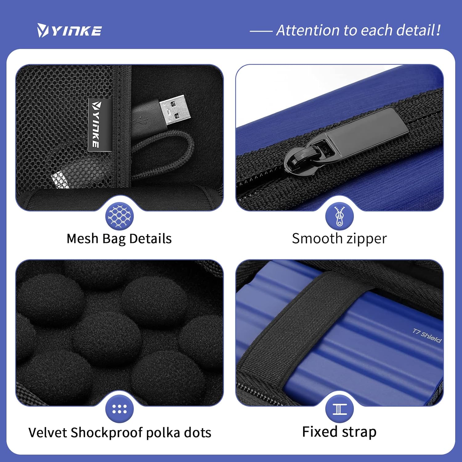 YINKE Funda de transporte compatible con Samsung T7 ShieldT7T7 Touch SSD portátil USB 3.2 1 TB, 2 TB, 500 GB, EVA duro portátil de almacenamiento de