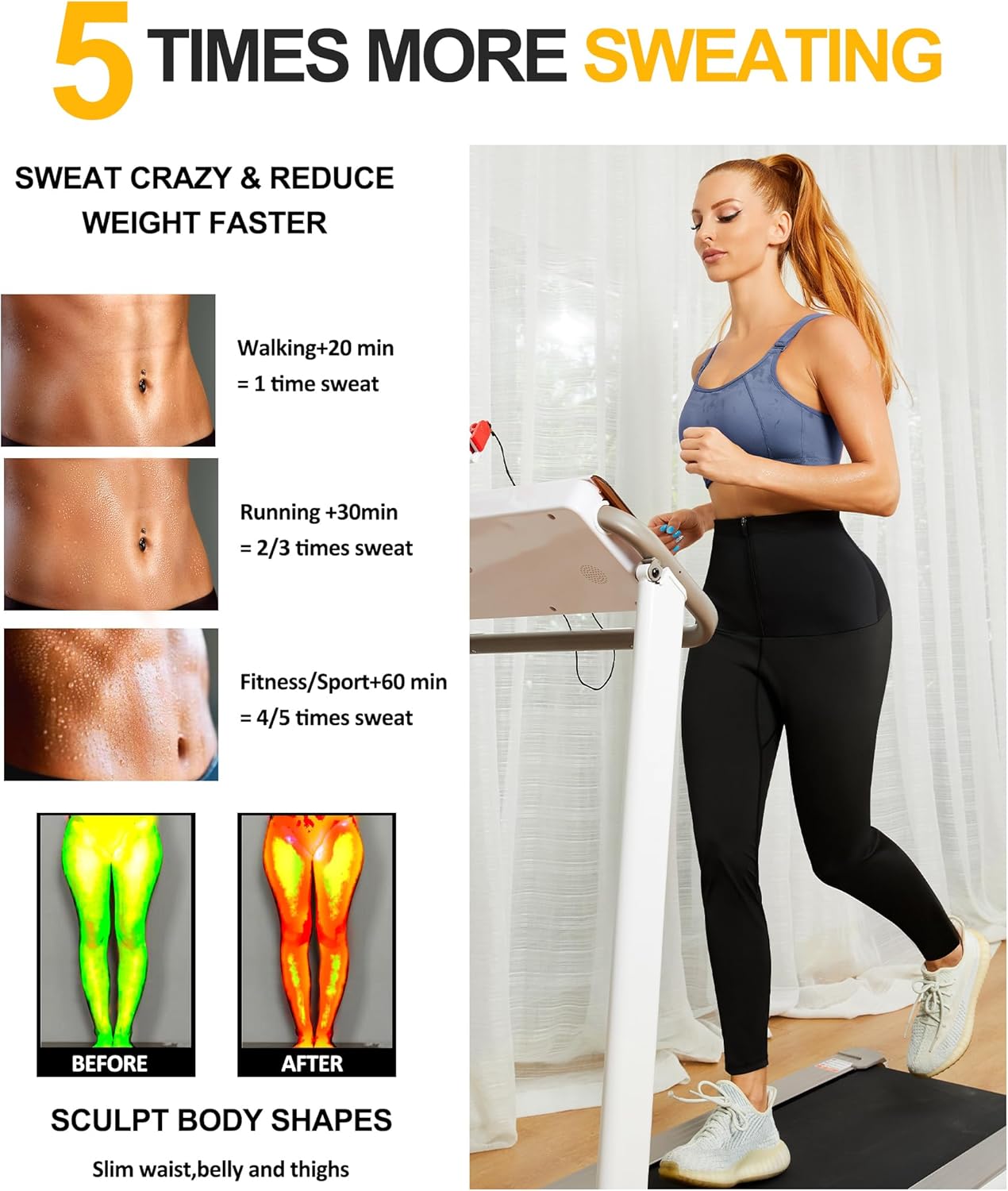 SCARBORO Leggings de sauna para mujer, pantalones de sudor, entrenamiento de cintura alta, compresión adelgazante, pesas térmicas, traje de sauna,