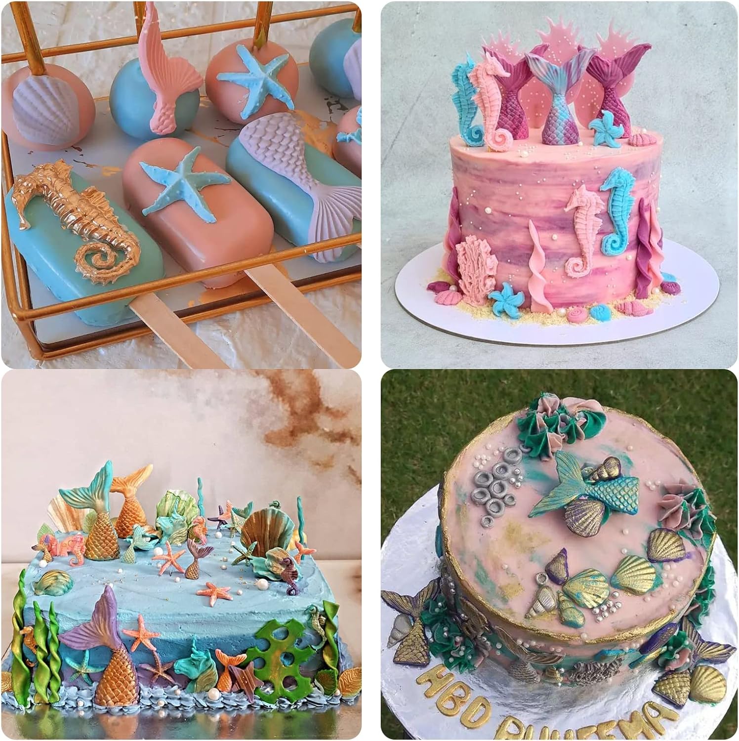 Molde de silicona para chocolate con cola de sirena, estrella de mar, concha, concha, concha, fondant, tema marino, ola de mar, pescado, dulces,